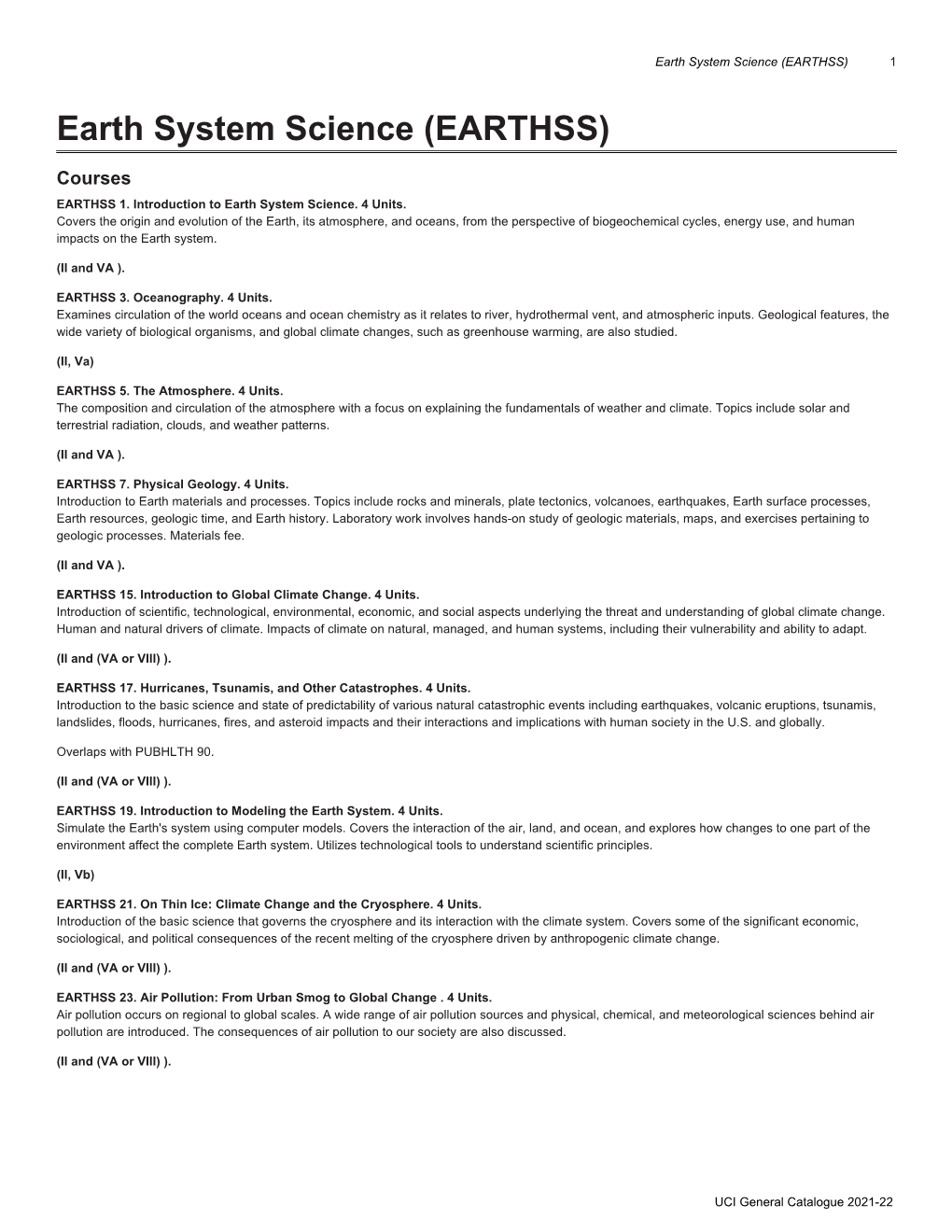 Earth System Science (EARTHSS) 1