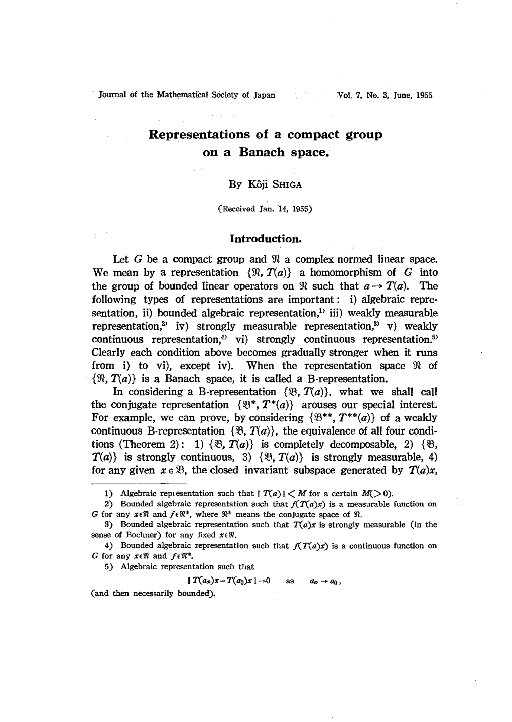 Representations of a Compact Group on a Banach Space