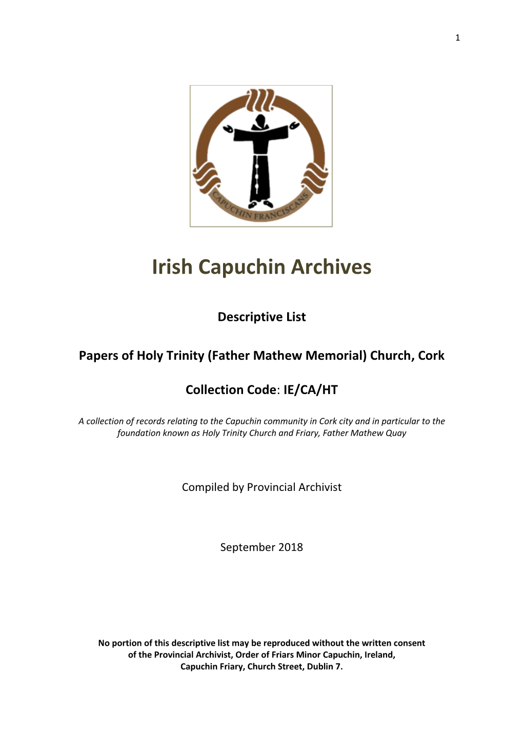 Papers of Holy Trinity Church, Cork