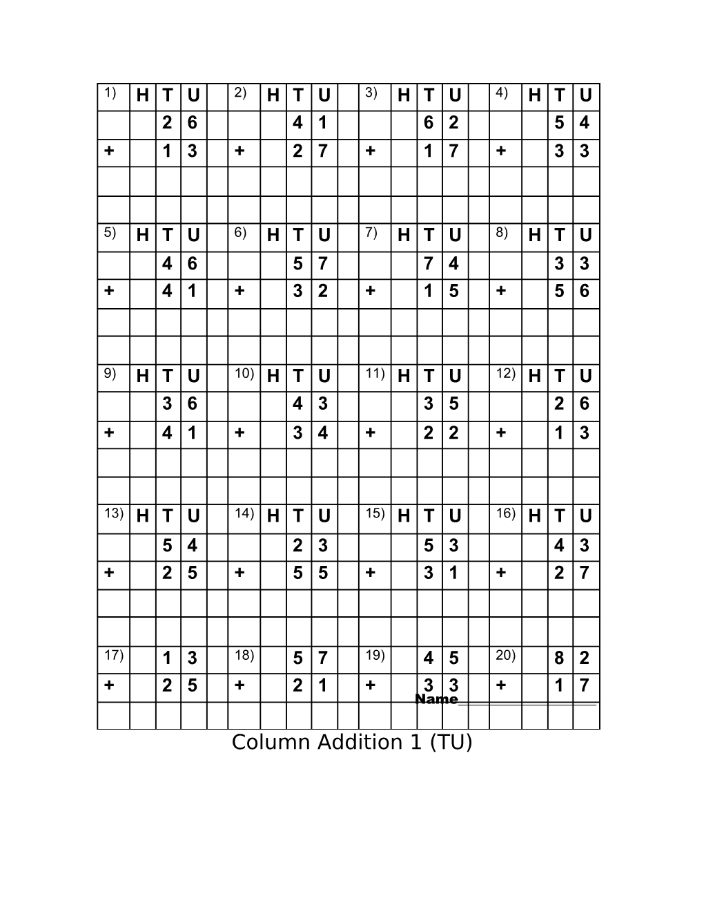 Column Addition 1 (TU)