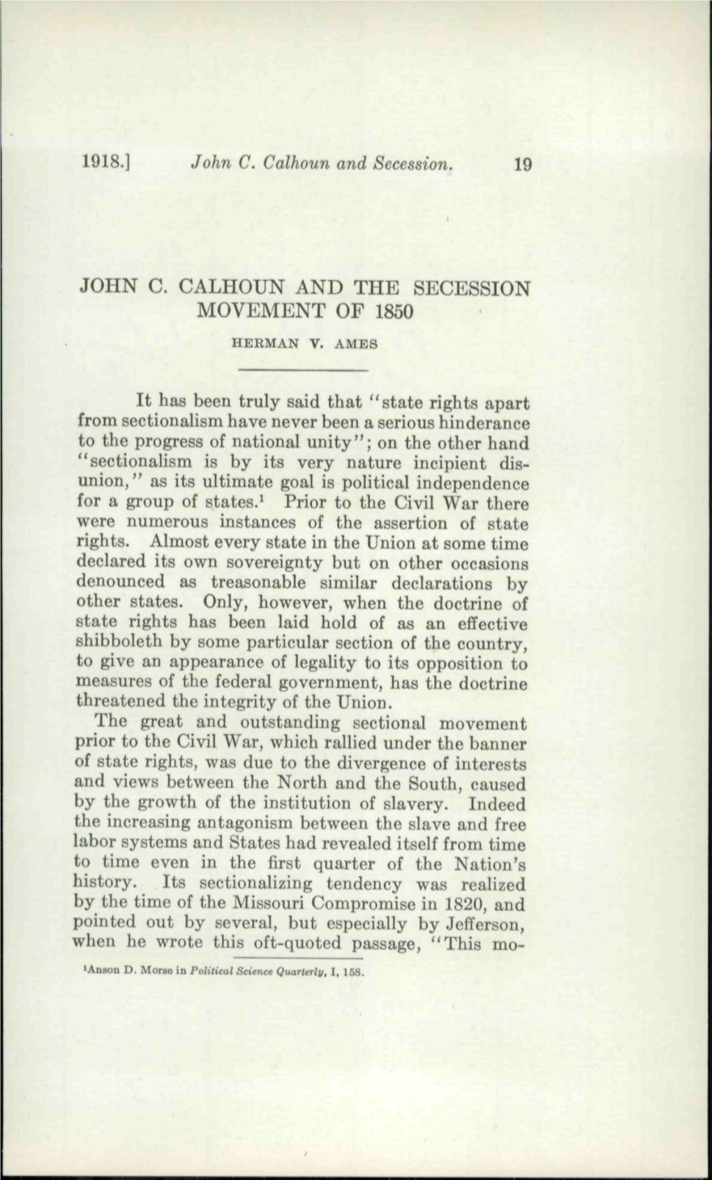 John C. Calhoun and the Secession Movement of 1850 Herman V