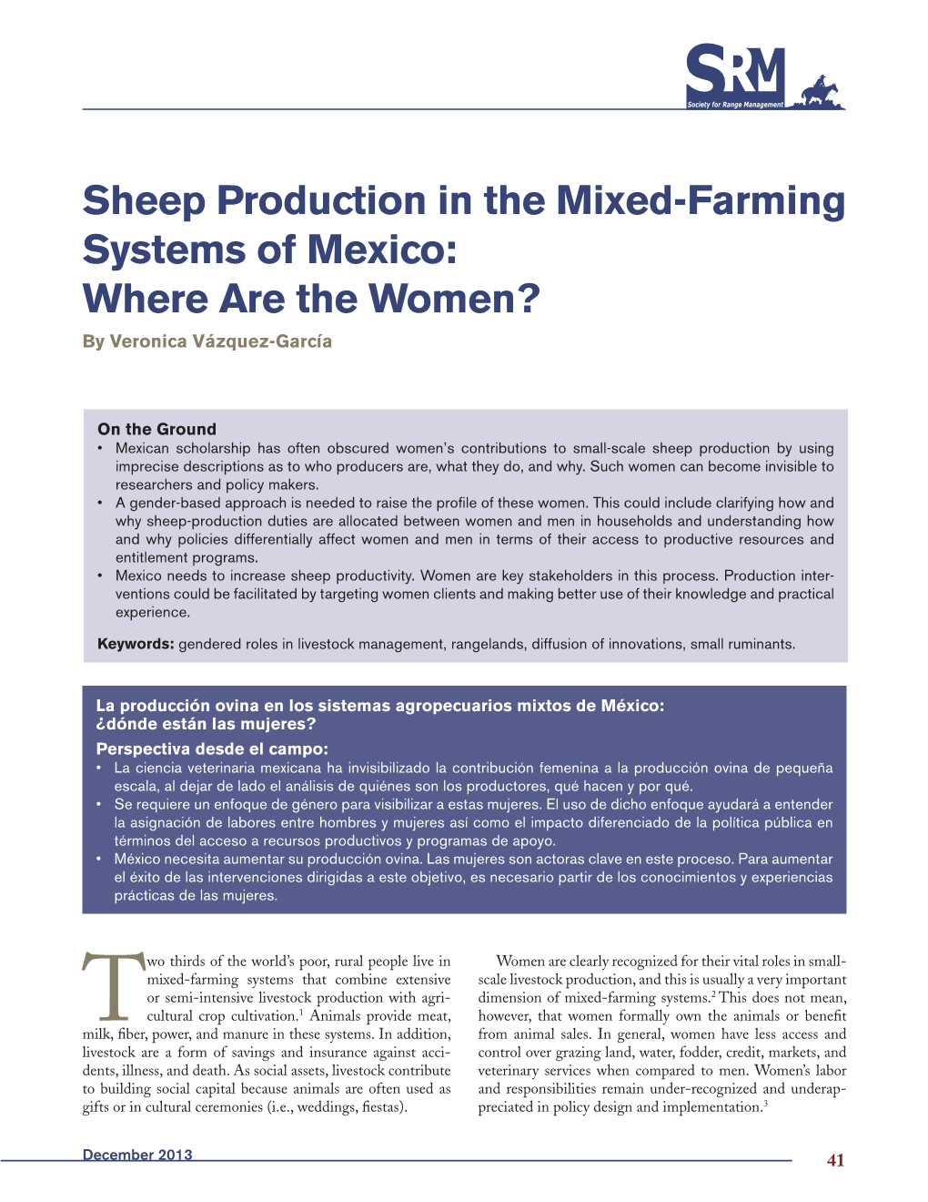 Sheep Production in the Mixed-Farming Systems of Mexico: Where Are the Women? by Veronica Vázquez-García