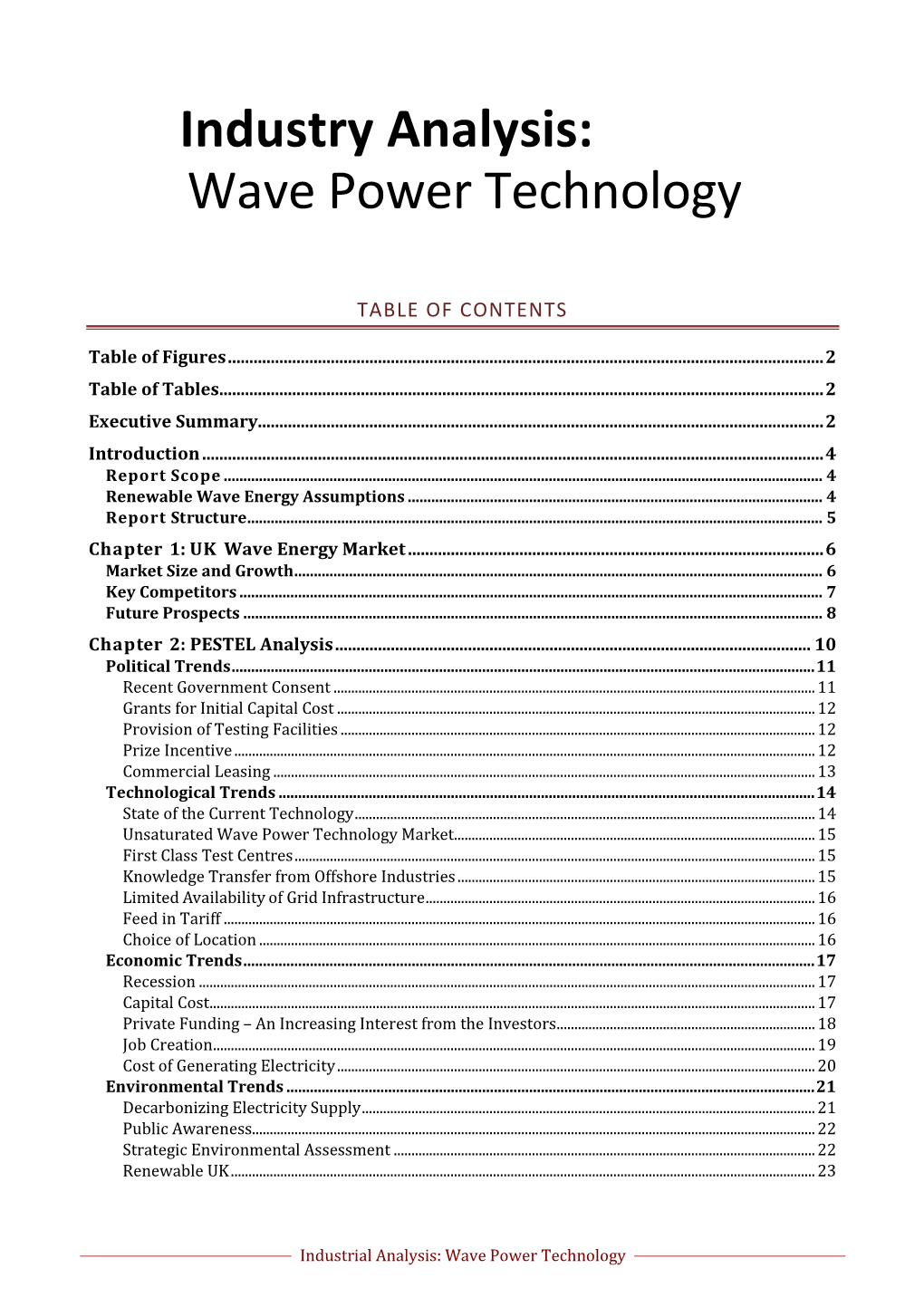 Industry Analysis: Wave Power Technology