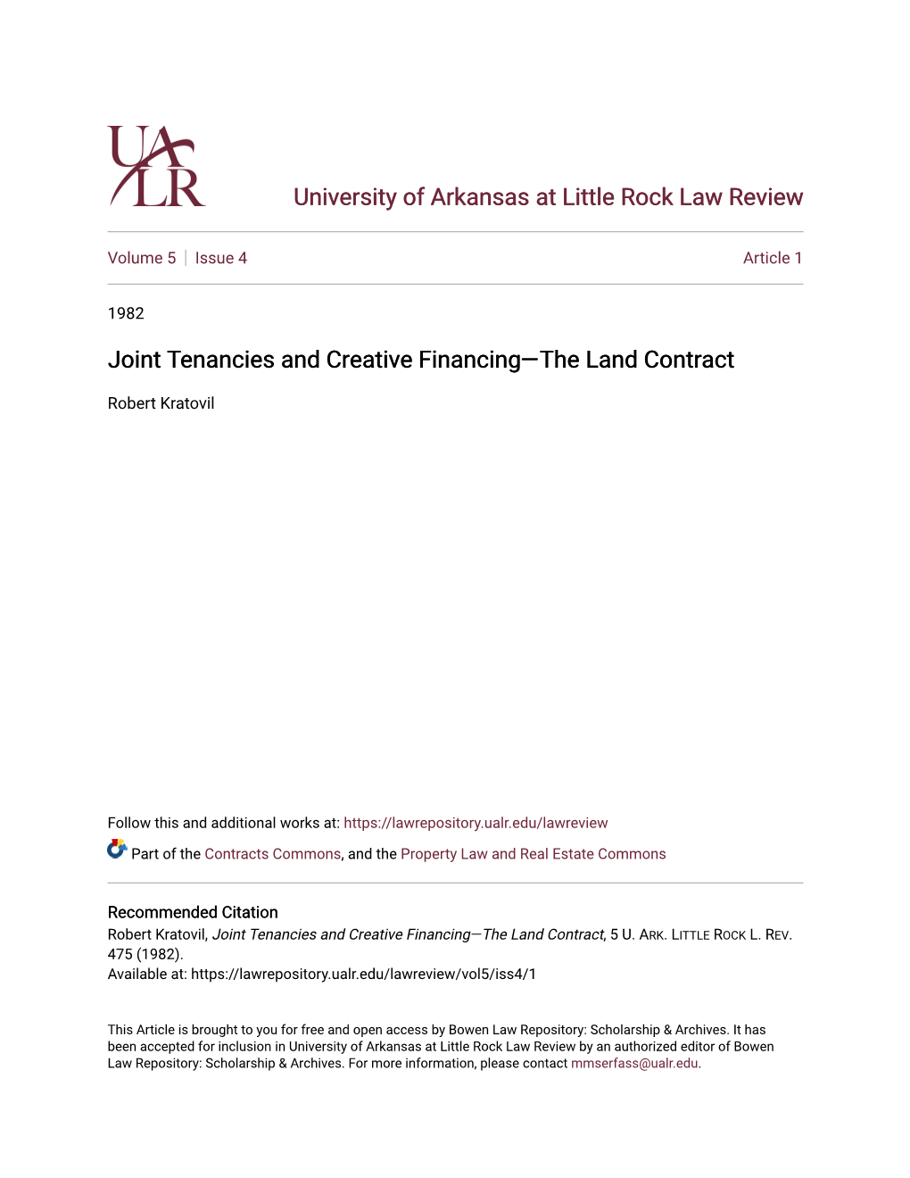 Joint Tenancies and Creative Financing—The Land Contract