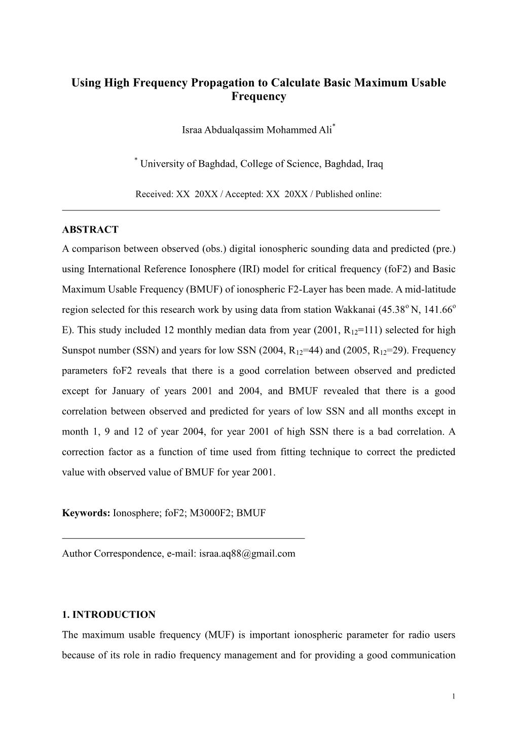 Using High Frequency Propagation to Calculate Basic Maximum Usable Frequency