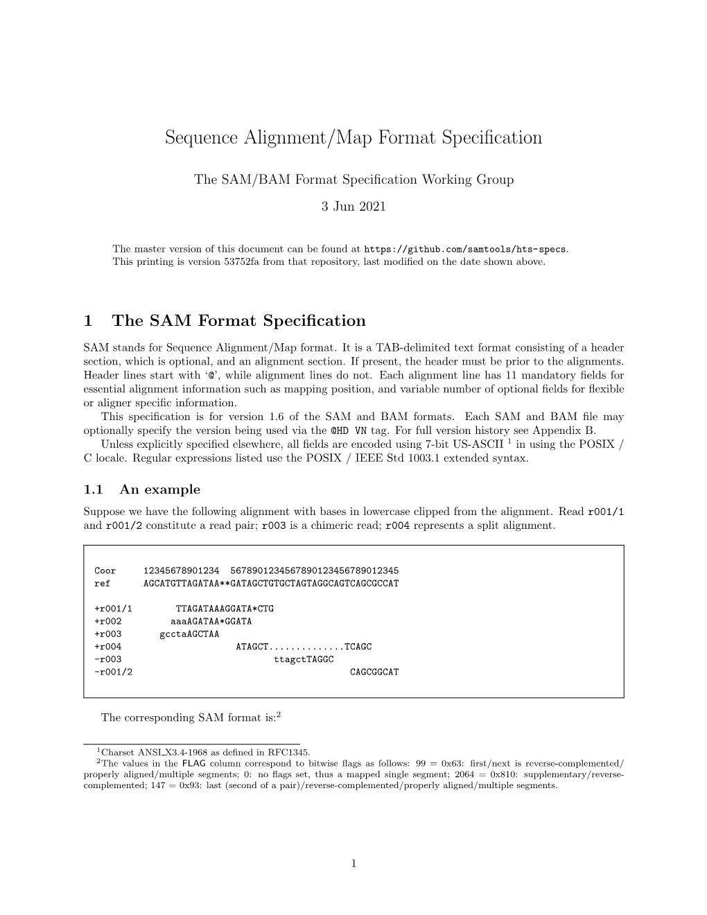 Sequence Alignment/Map Format Specification