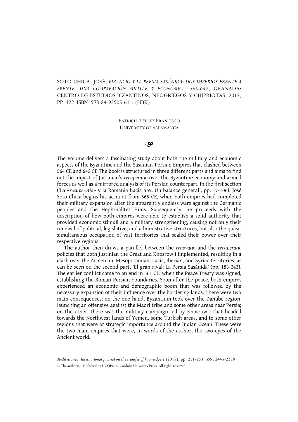 Soto Chica, José, Bizancio Y La Persia Sasánida: Dos Imperios Frente a Frente
