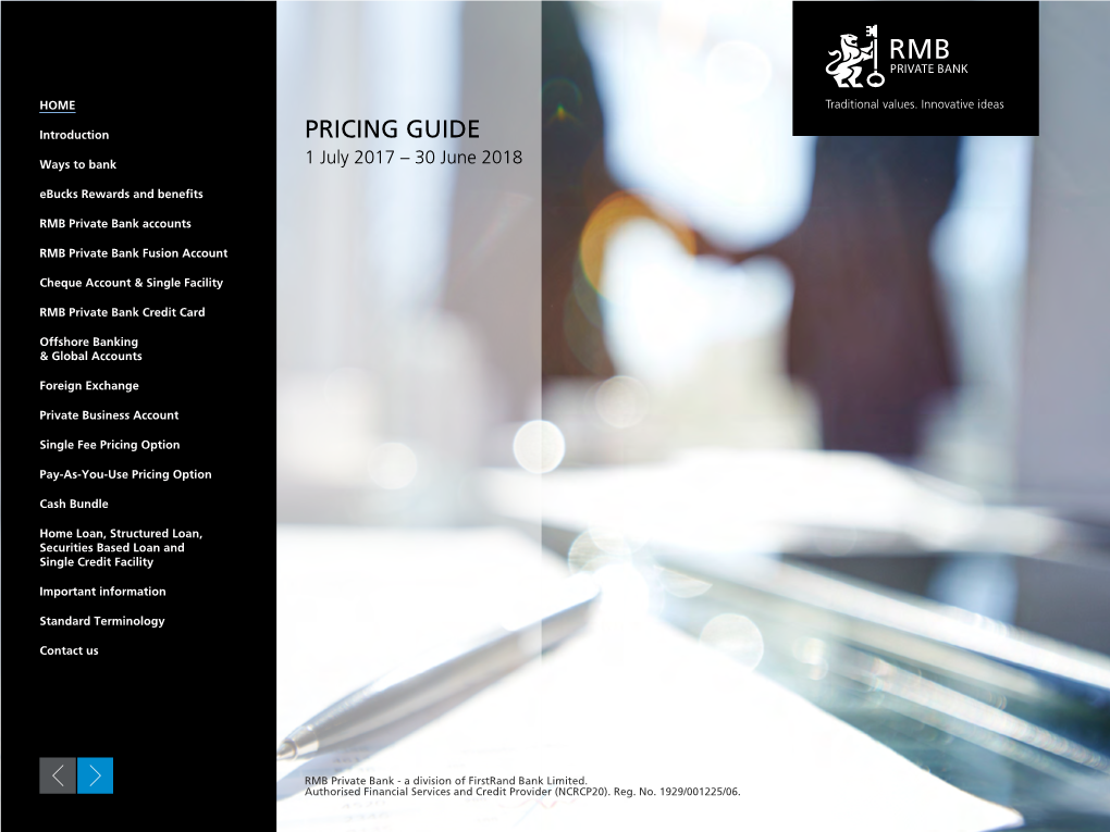 RMB Private Bank Pricing Guide 2017