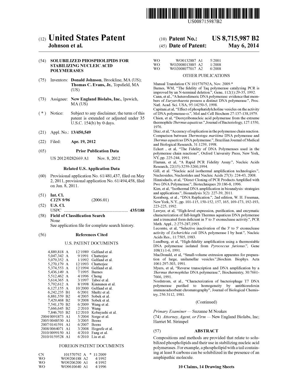 (10) Patent No.: US 8715987 B2