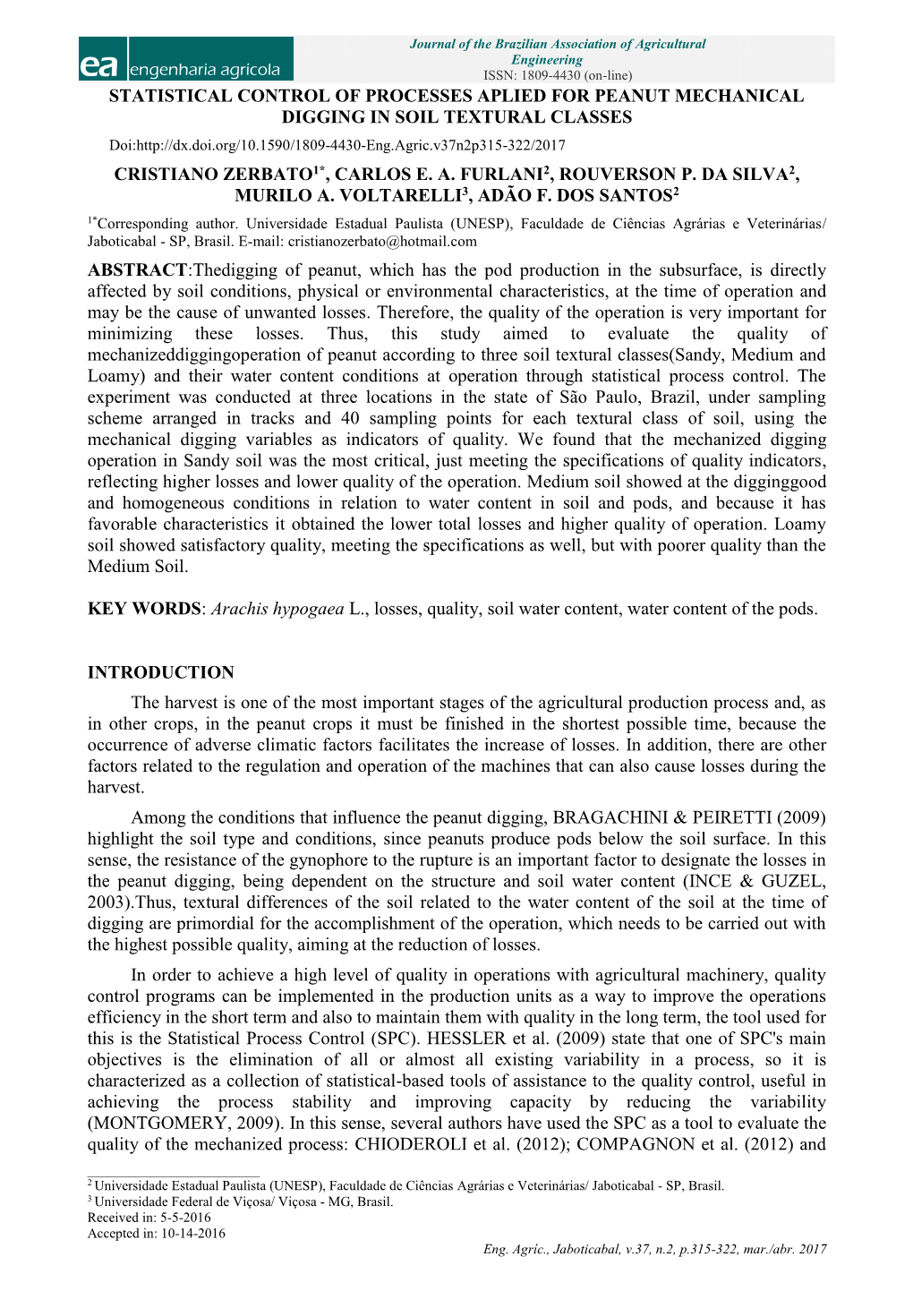 Statistical Control of Processes Aplied for Peanut Mechanical Digging In