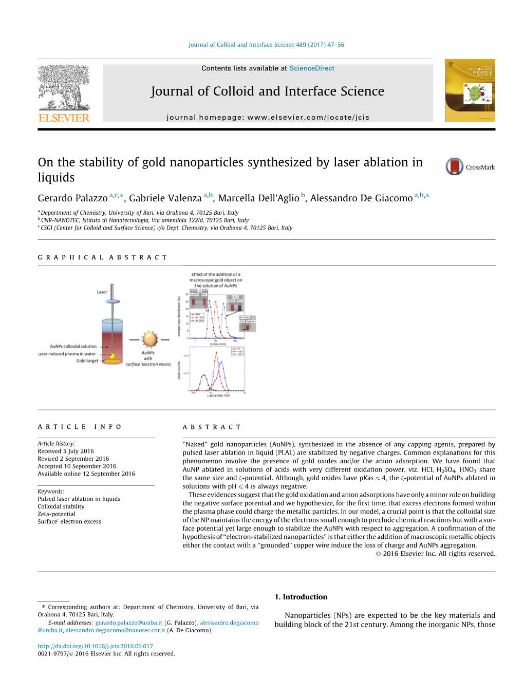 On the Stability of Gold Nanoparticles Synthesized by Laser Ablation In