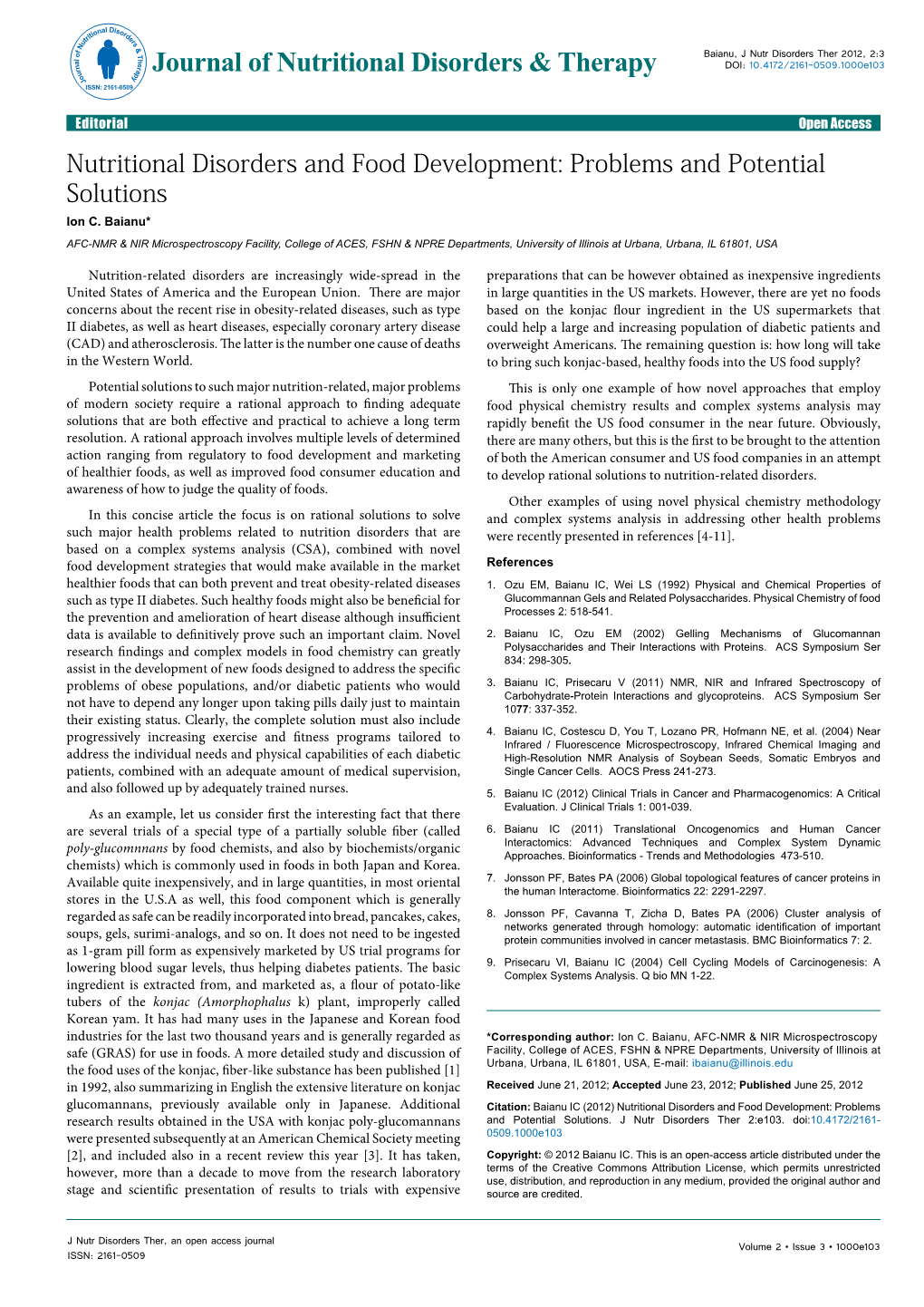 Nutritional Disorders and Food Development: Problems and Potential Solutions Ion C