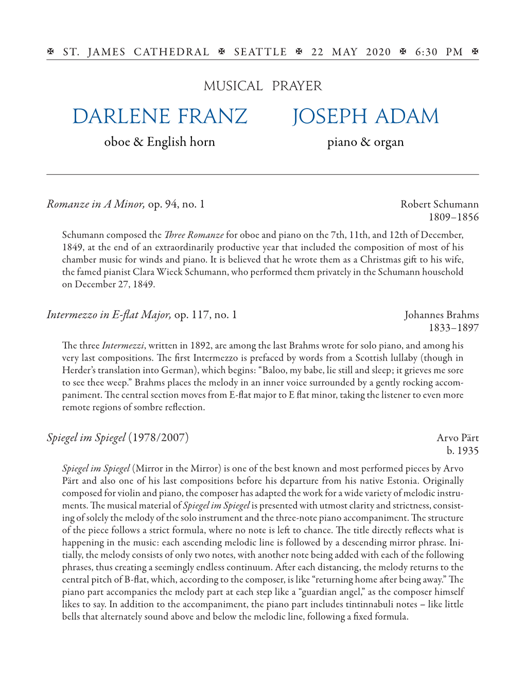 Darlene Franz Joseph Adam Oboe & English Horn Piano & Organ