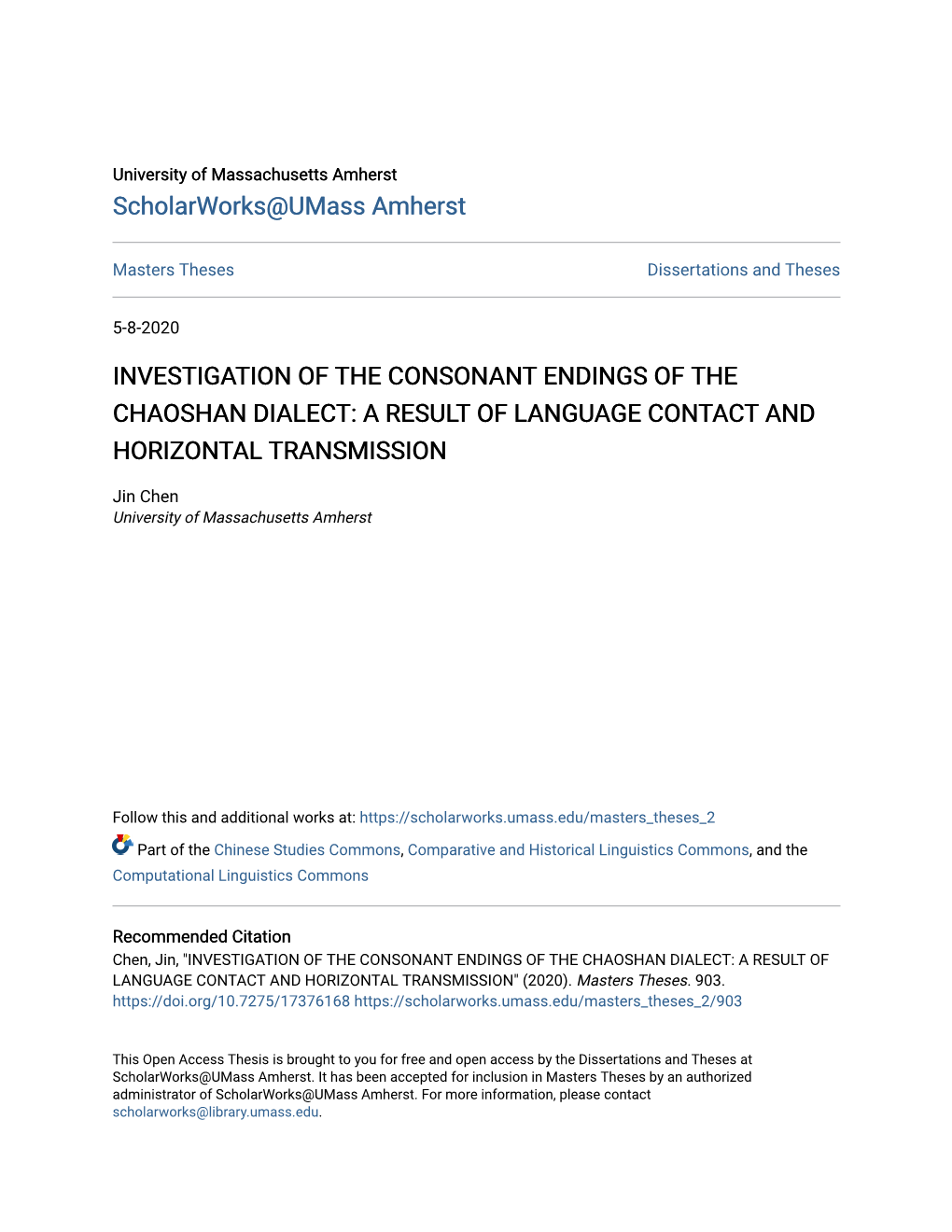 Investigation of the Consonant Endings of the Chaoshan Dialect: a Result of Language Contact and Horizontal Transmission