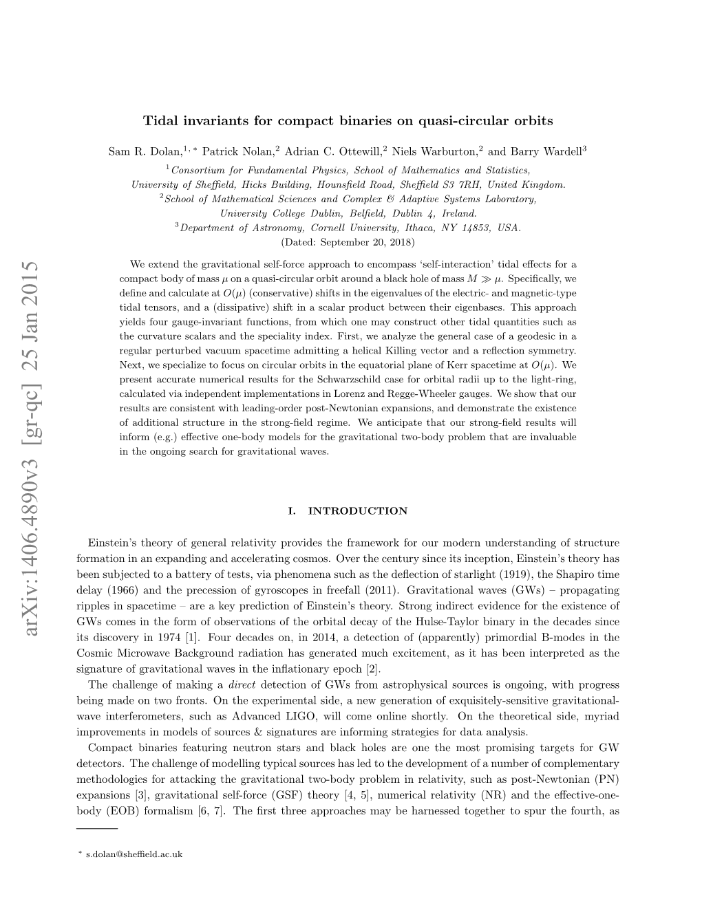 Tidal Invariants for Compact Binaries on Quasi-Circular Orbits