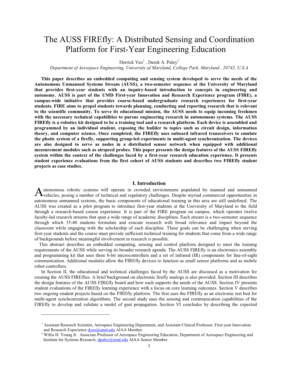 The AUSS Firefly: a Distributed Sensing and Coordination Platform for First-Year Engineering Education