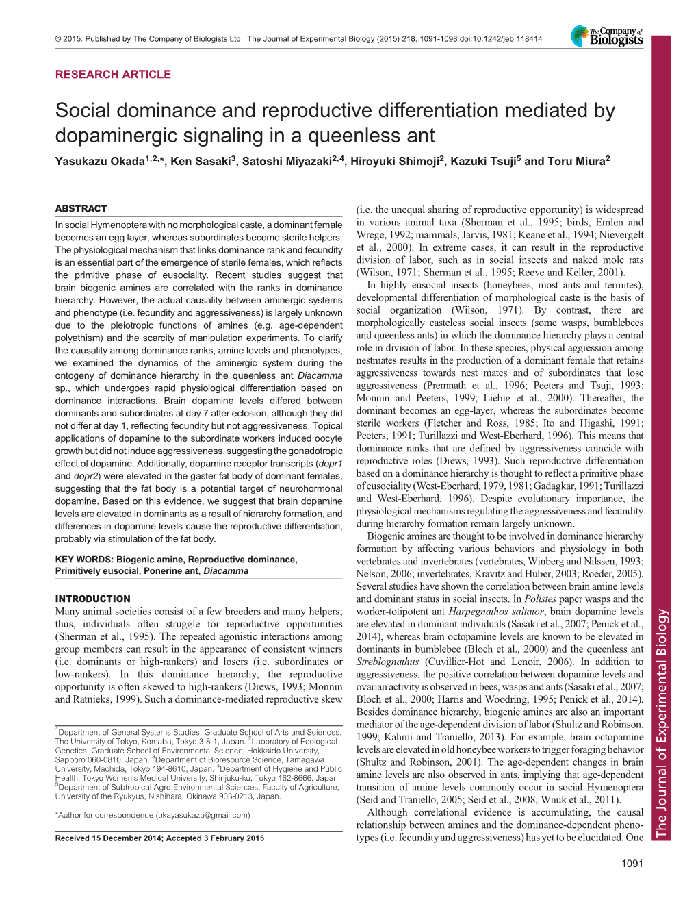 Social Dominance and Reproductive Differentiation Mediated By