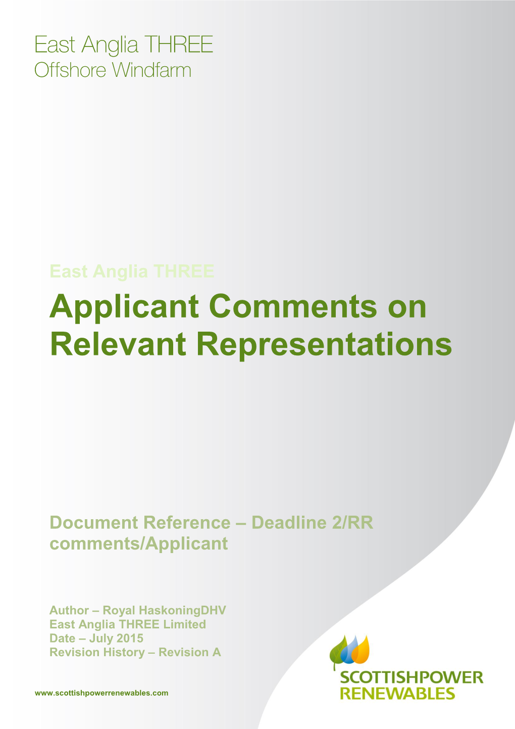 Applicant Comments on Relevant Representations