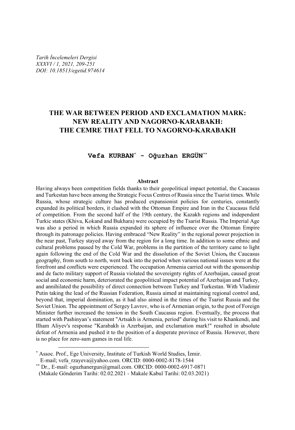 New Reality and Nagorno-Karabakh: the Cemre That Fell to Nagorno-Karabakh