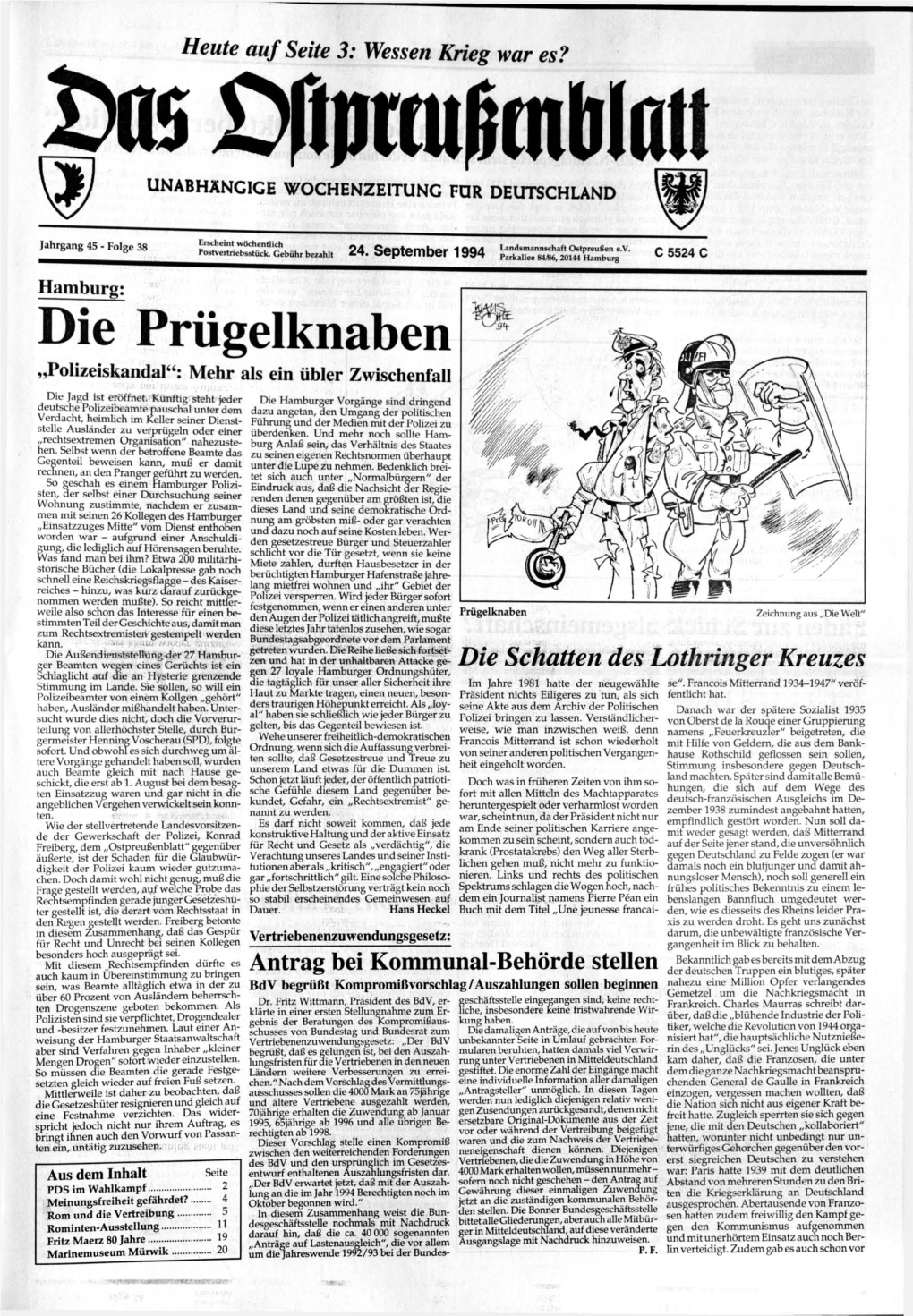 Das Ostpreußenblatt Ist Das Organ Der Landsmannschaft Ostpreußen Und Erscheint Können