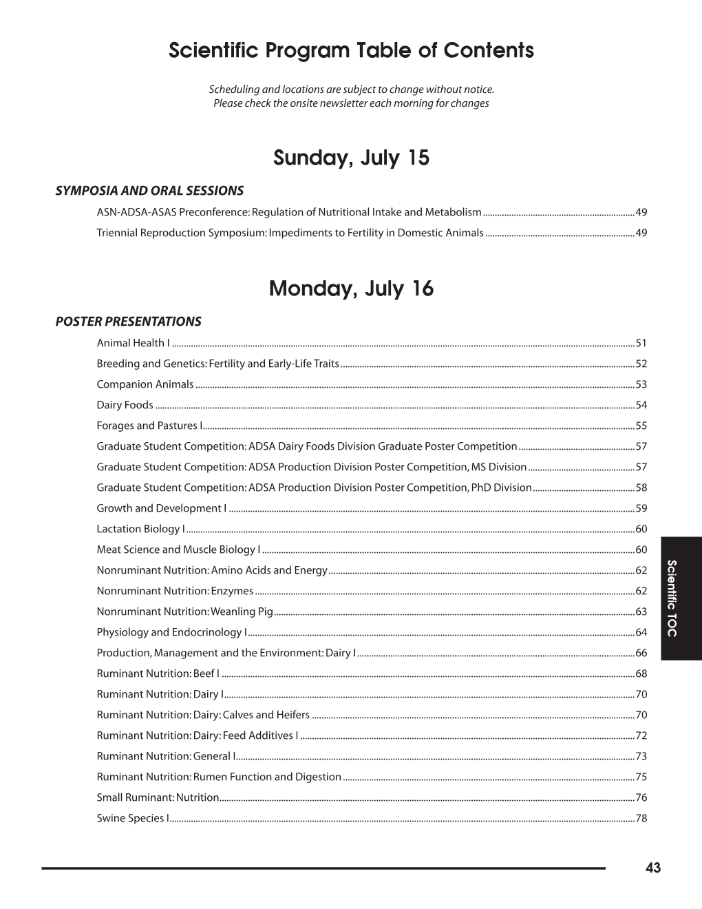 Scientific Program Table of Contents