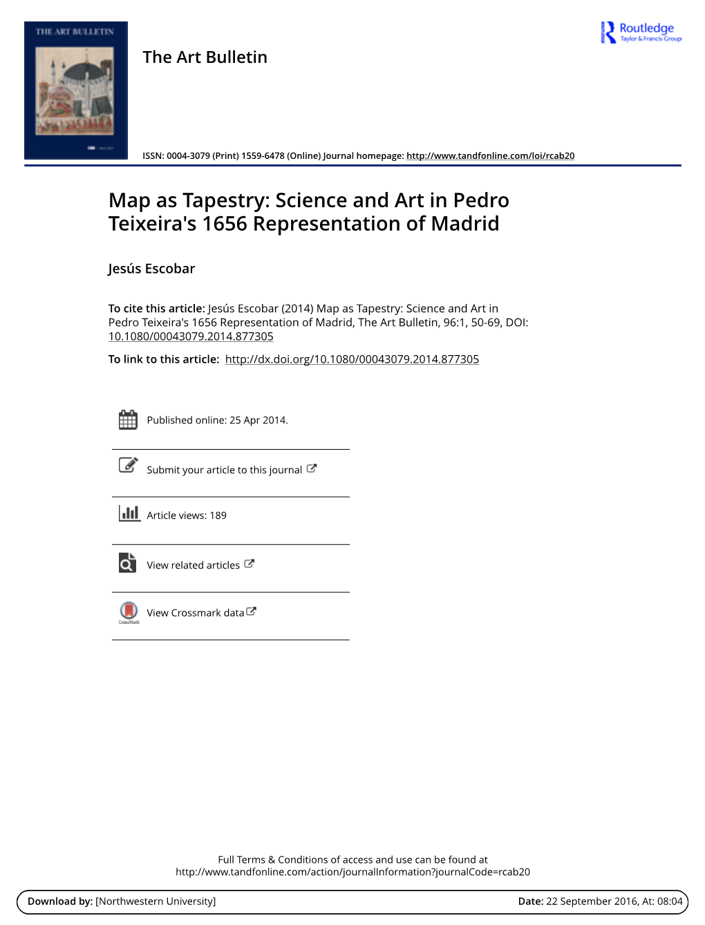 Map As Tapestry: Science and Art in Pedro Teixeira's 1656 Representation of Madrid