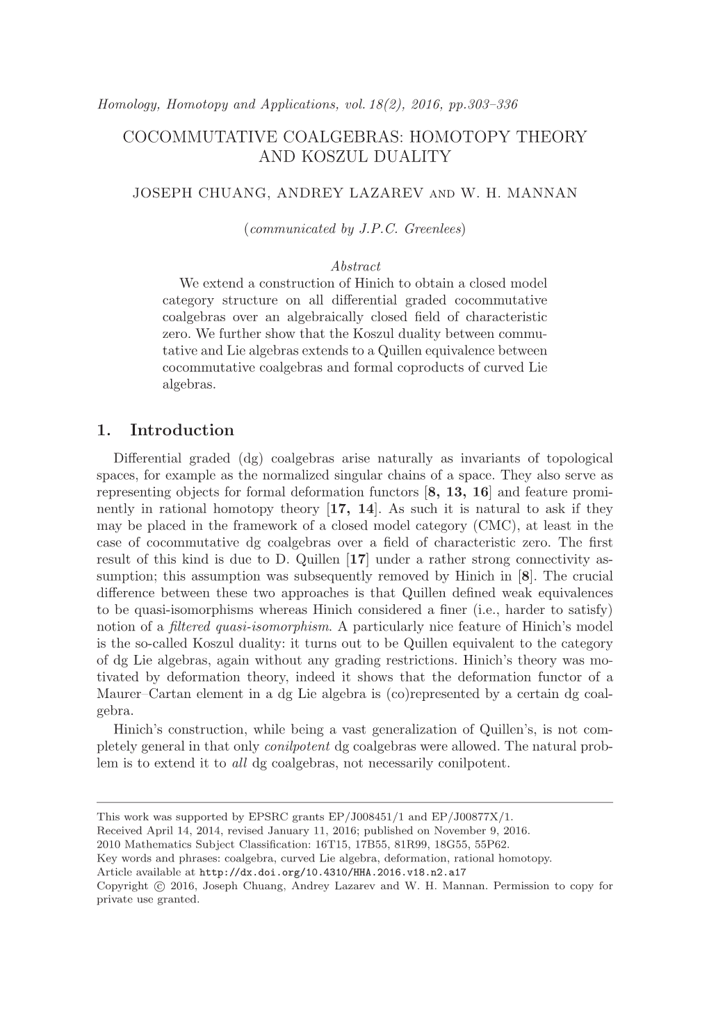 Cocommutative Coalgebras: Homotopy Theory and Koszul Duality