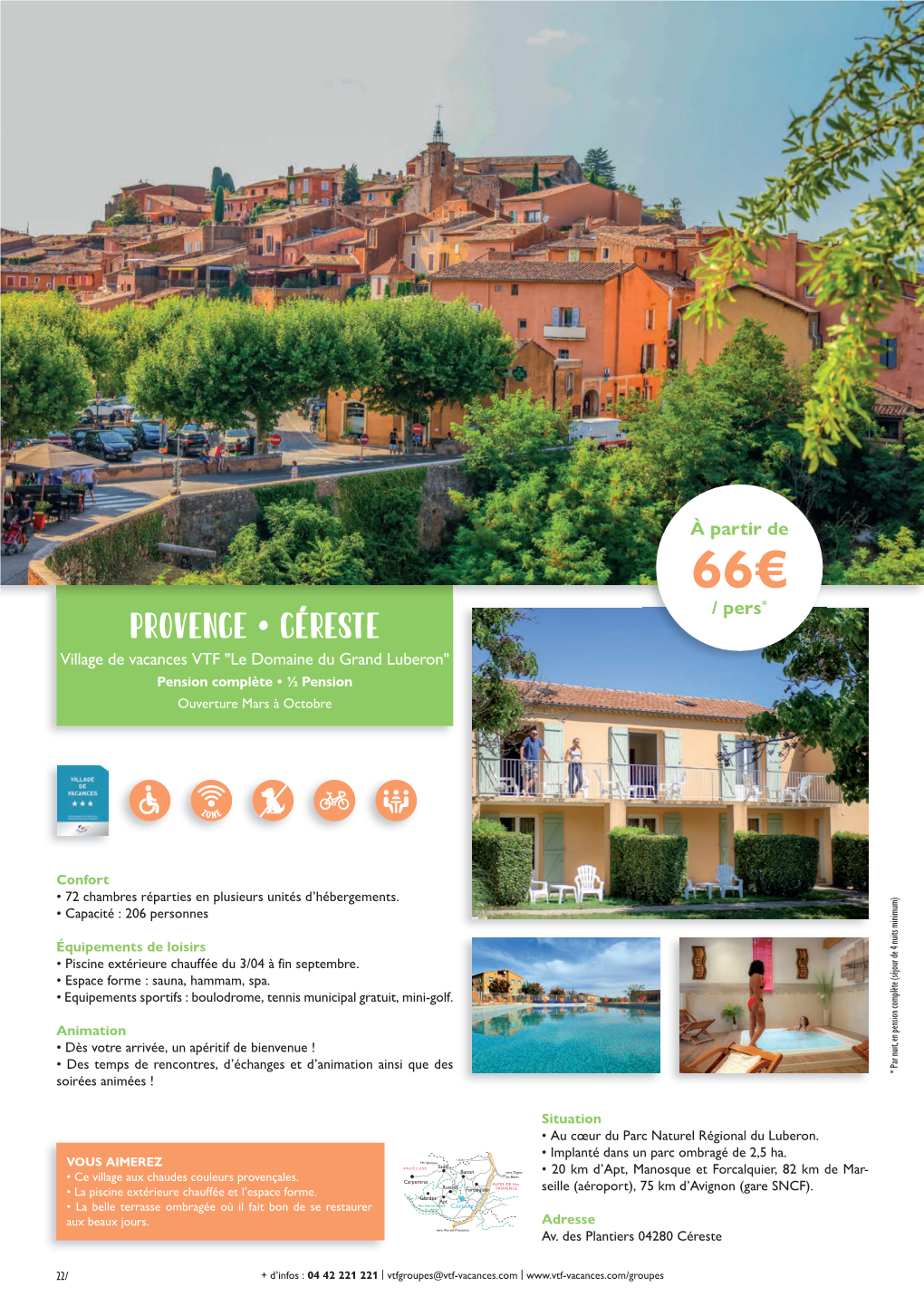 Céreste Village De Vacances VTF "Le Domaine Du Grand Luberon" Pension Complète • ½ Pension Ouverture Mars À Octobre