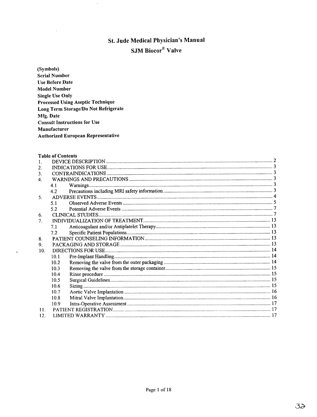 St. Jude Medical Physician's Manual SJM Biocor® Valve