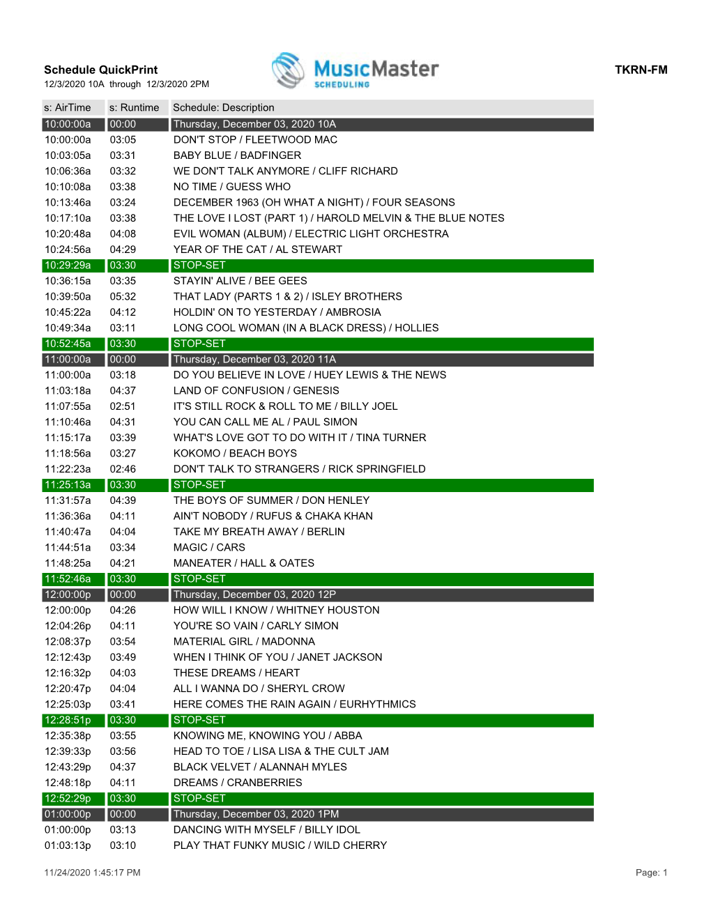 Schedule Quickprint TKRN-FM