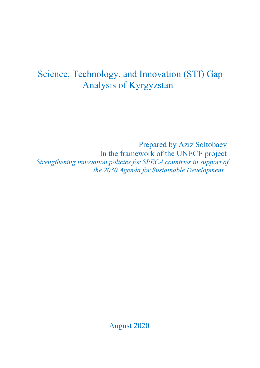 Science, Technology, and Innovation (STI) Gap Analysis of Kyrgyzstan