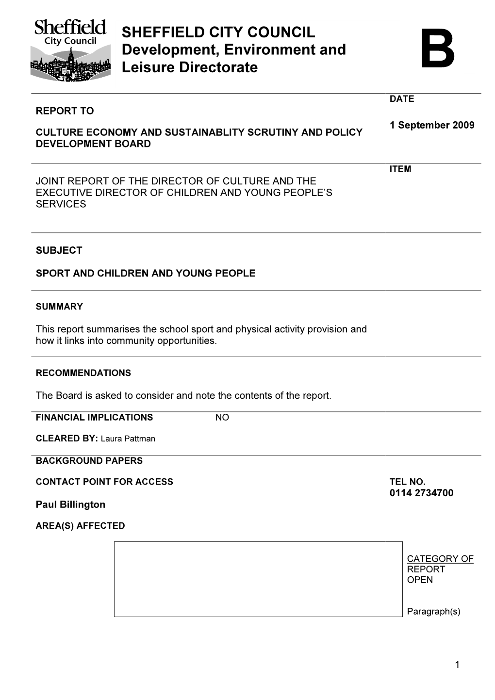 SHEFFIELD CITY COUNCIL Development, Environment And