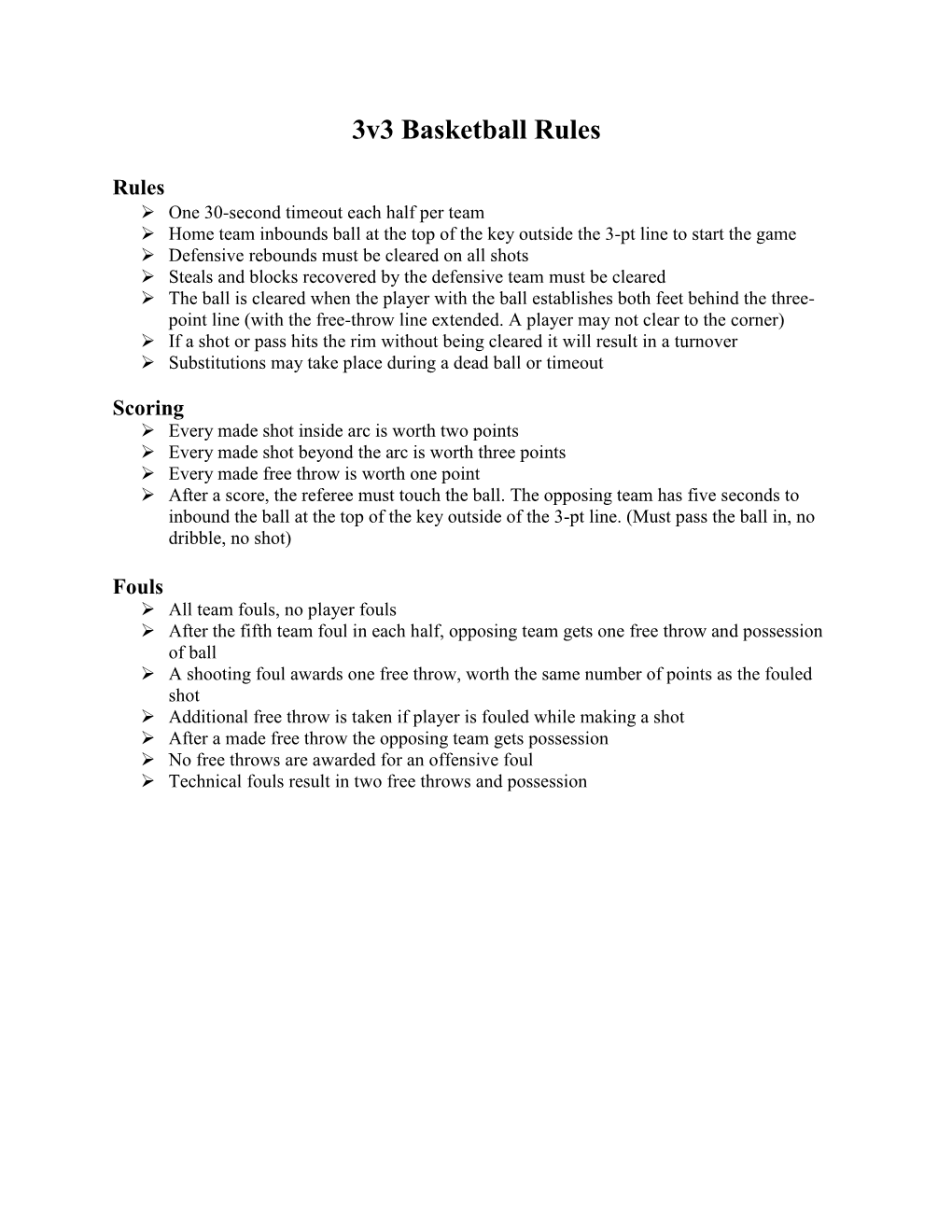 3V3 Basketball Rules