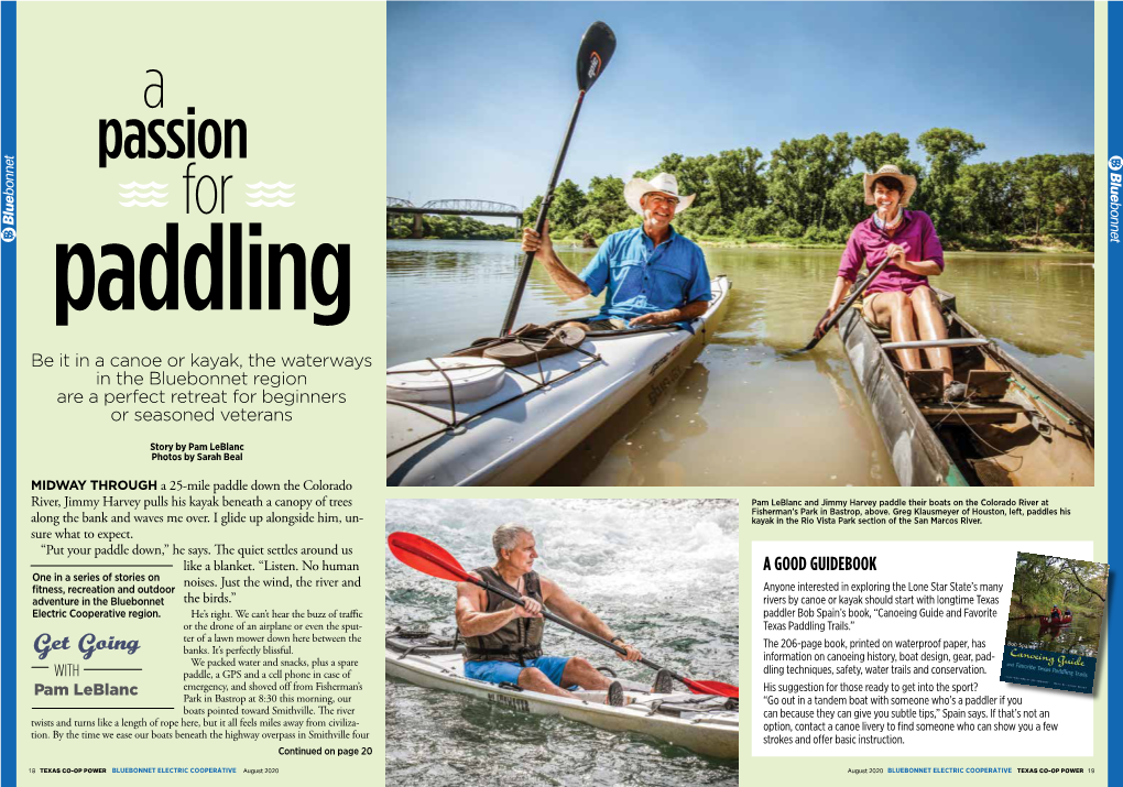 Paddling Be It in a Canoe Or Kayak, the Waterways in the Bluebonnet Region Are a Perfect Retreat for Beginners Or Seasoned Veterans