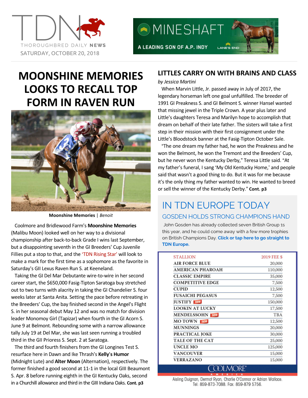 Moonshine Memories Looks to Recall Top Form in Raven