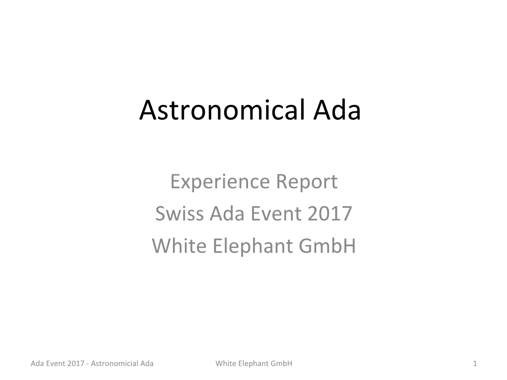 Experience Report Swiss Ada Event 2017 White Elephant Gmbh