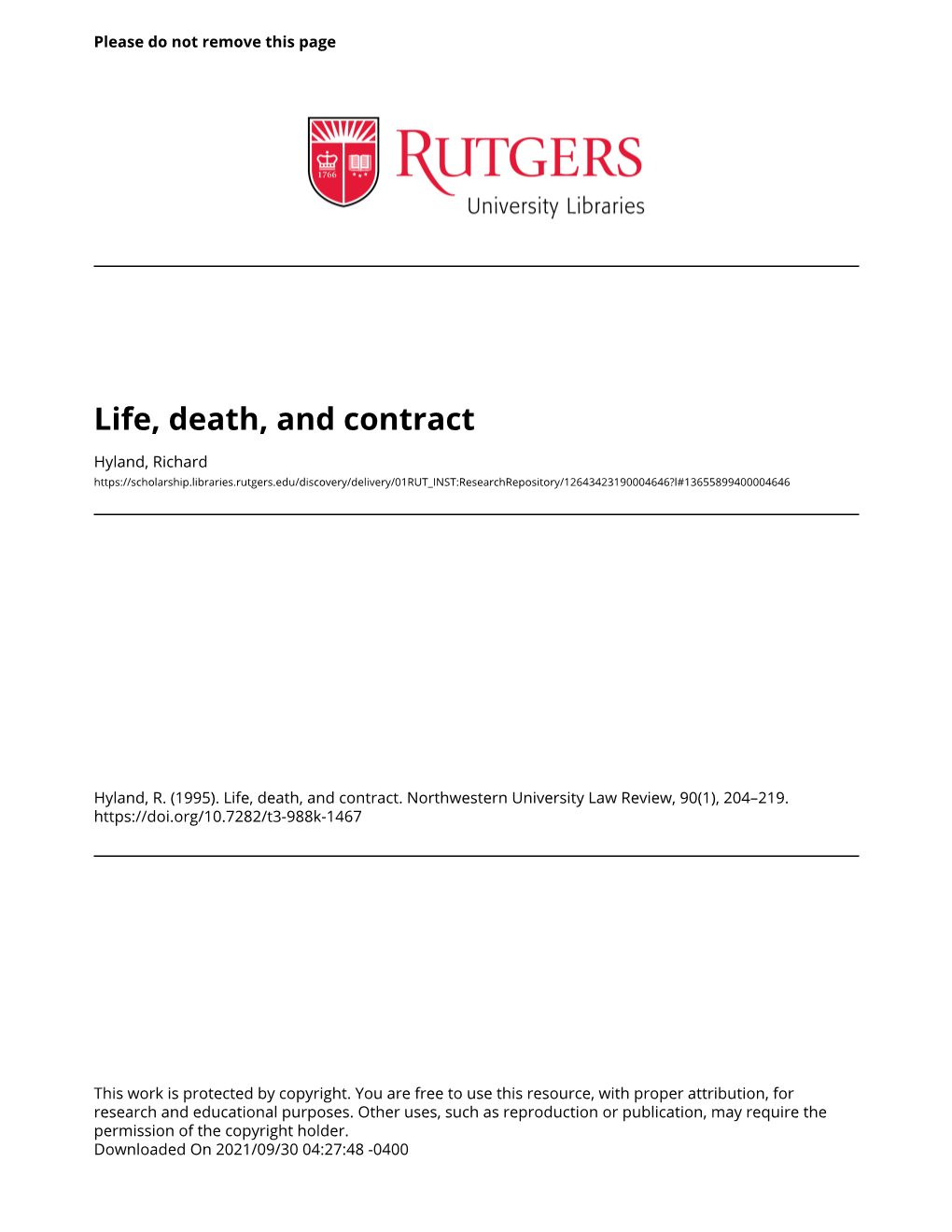 Life, Death, and Contract