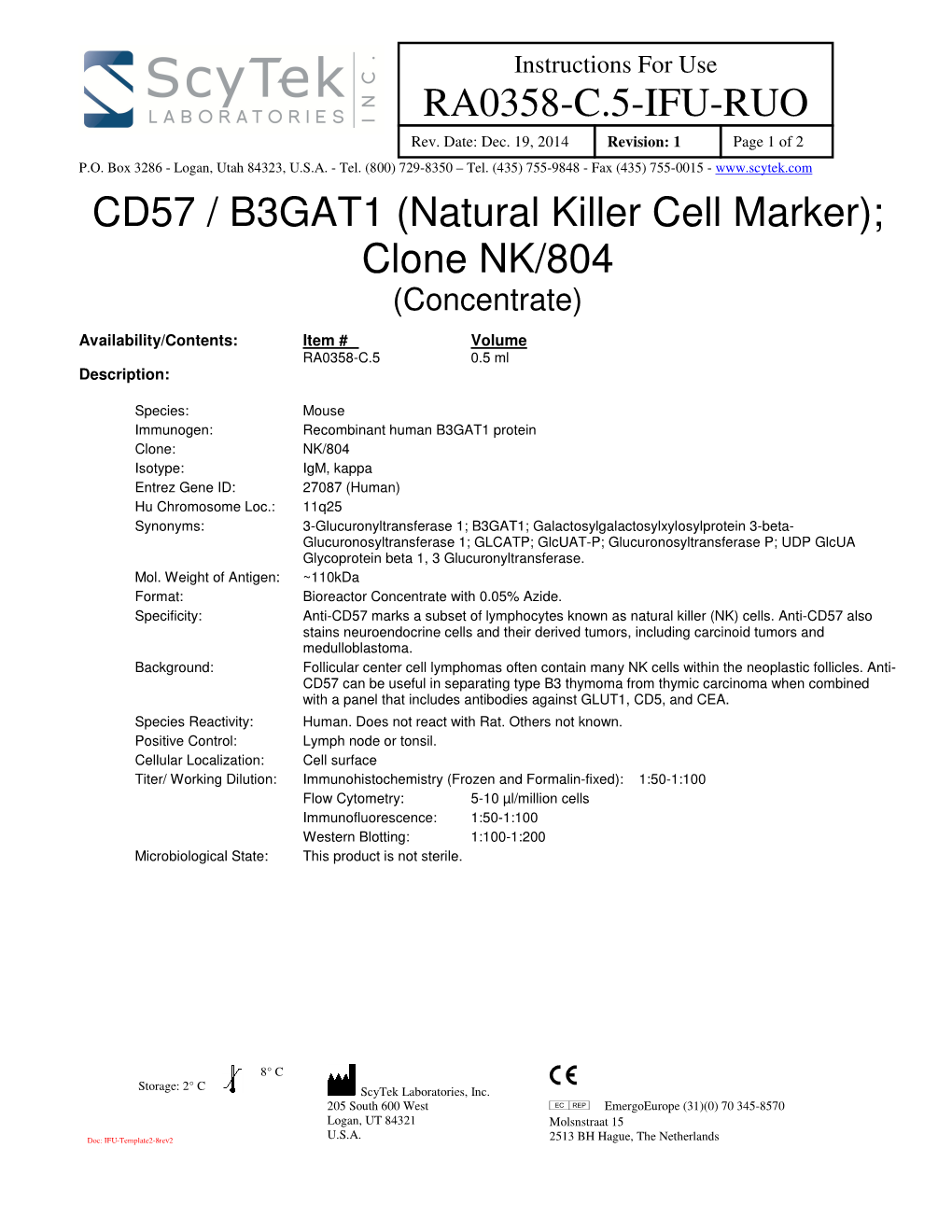 RA0358-C.5-IFU-RUO CD57 / B3GAT1 (Natural Killer Cell