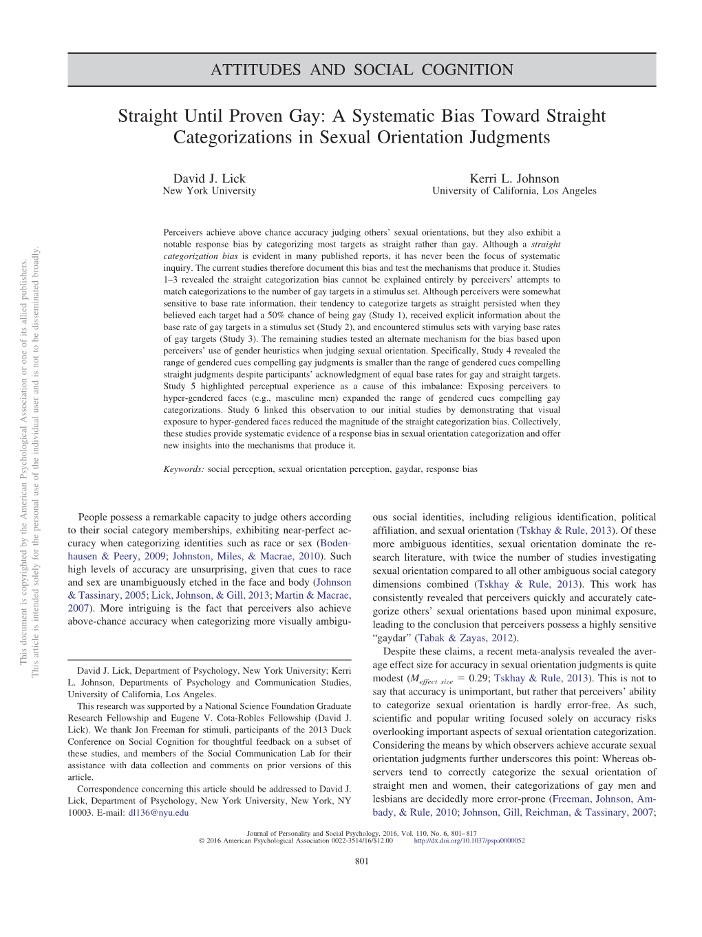 Straight Until Proven Gay: a Systematic Bias Toward Straight Categorizations in Sexual Orientation Judgments