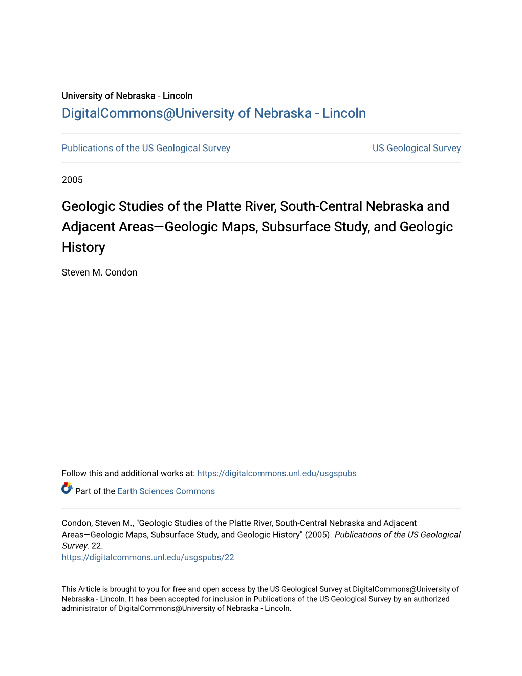 Geologic Studies of the Platte River, South-Central Nebraska and Adjacent Areas—Geologic Maps, Subsurface Study, and Geologic History