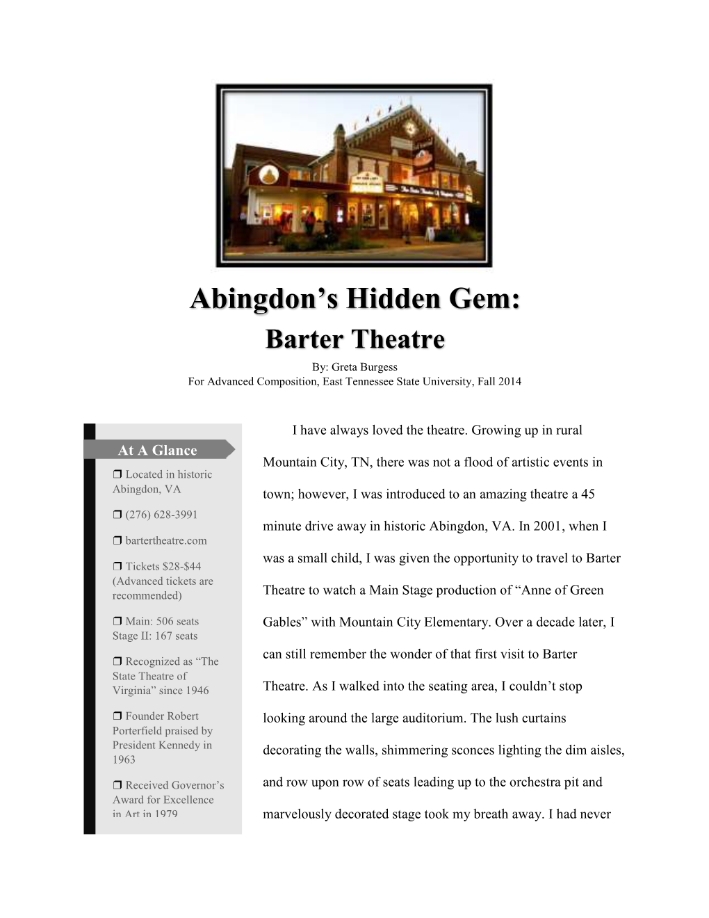 Abingdon's Hidden Gem: Barter Theatre