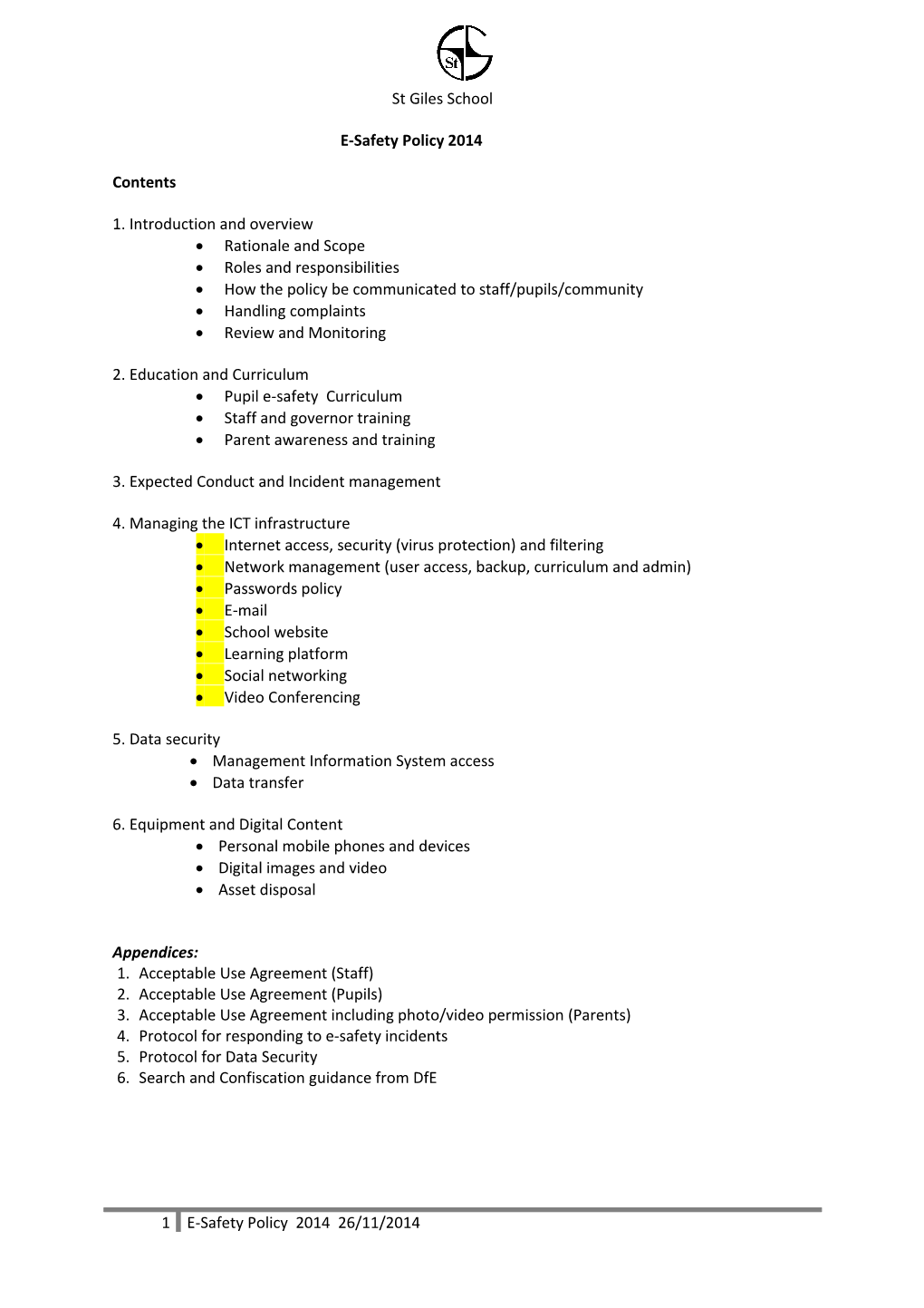 BPSI School E-Safety Policy Template