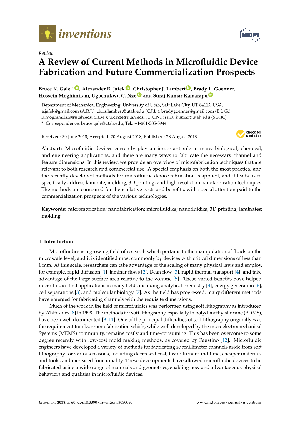 A Review of Current Methods in Microfluidic Device Fabrication And