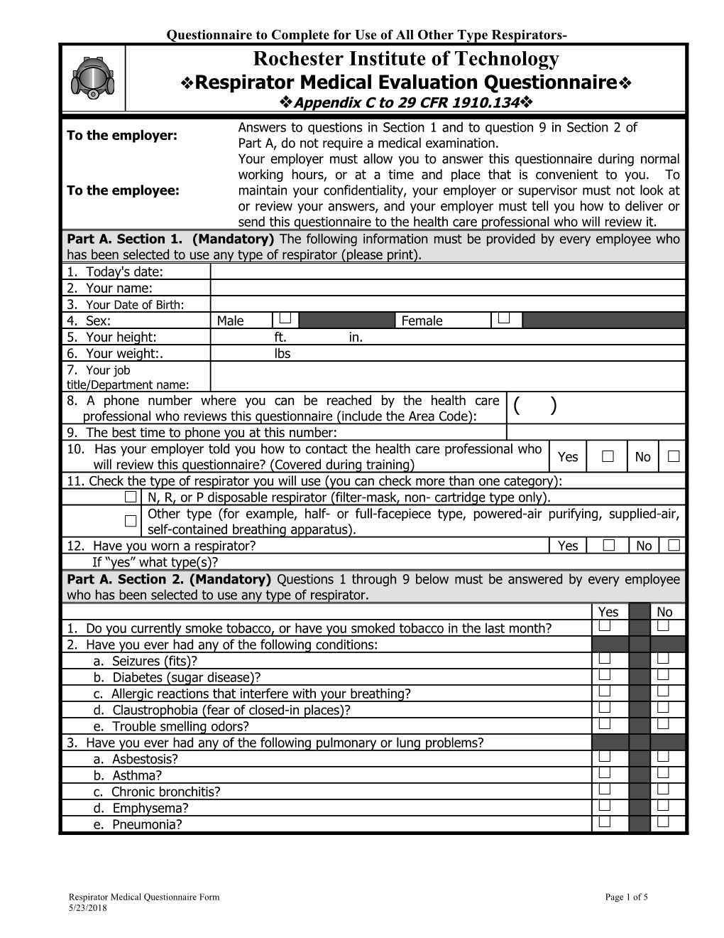 Respirator Medical Questionnaire s3