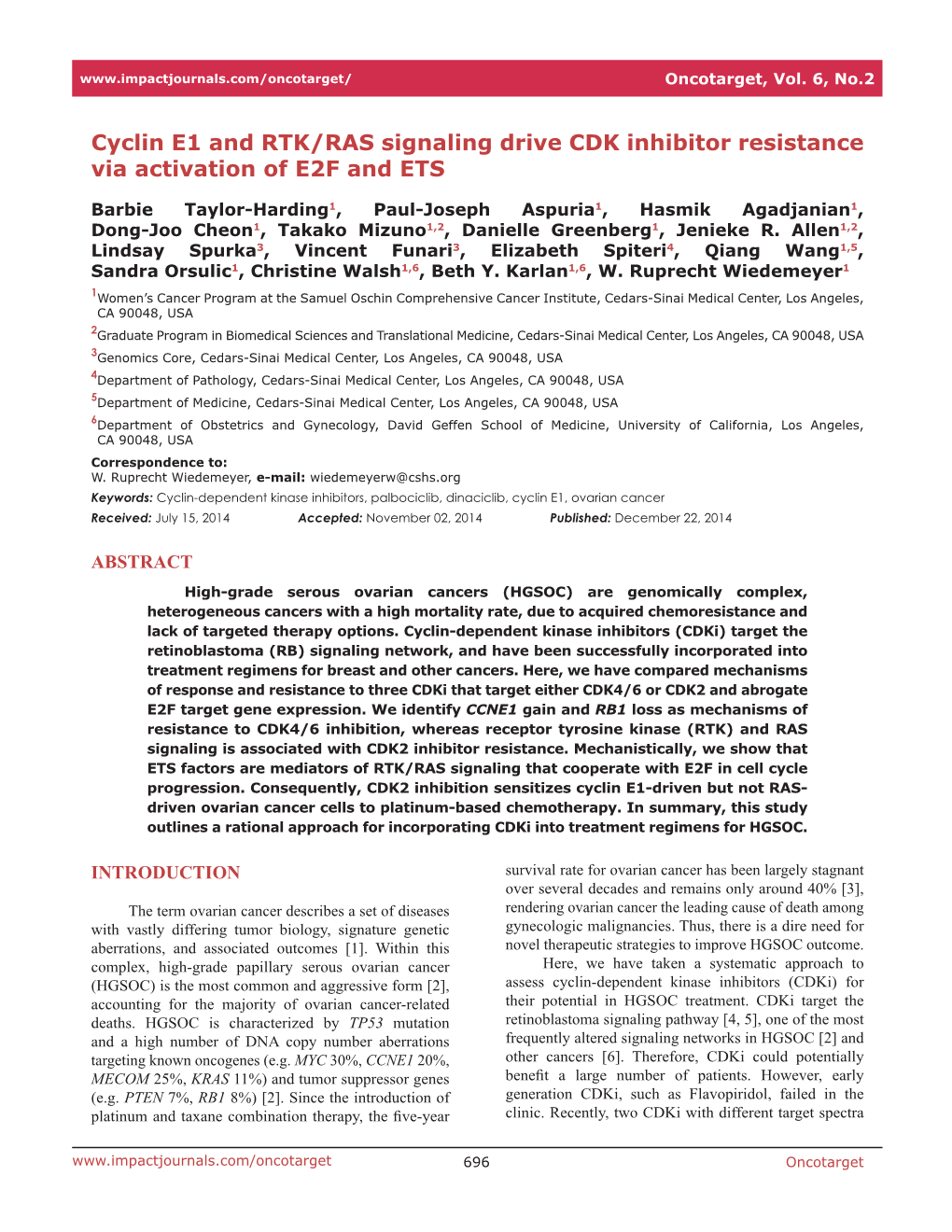 Cyclin E1 and RTK/RAS Signaling Drive CDK Inhibitor Resistance Via Activation of E2F and ETS