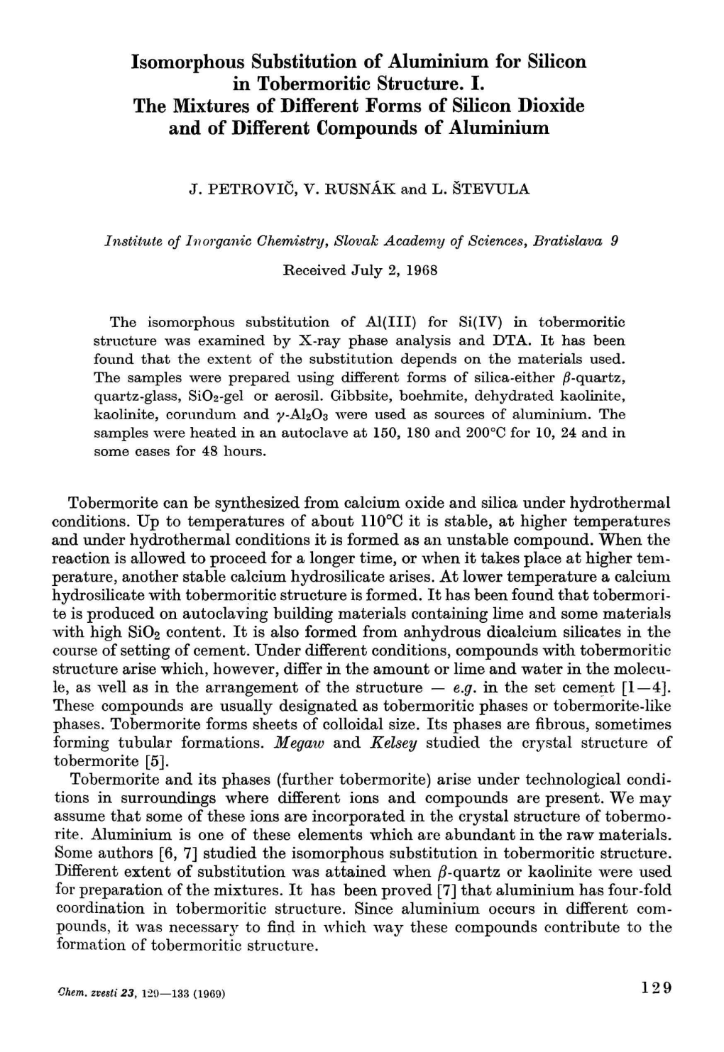 Isomorphous Substitution of Aluminium for Silicon in Tobermoritic Structure