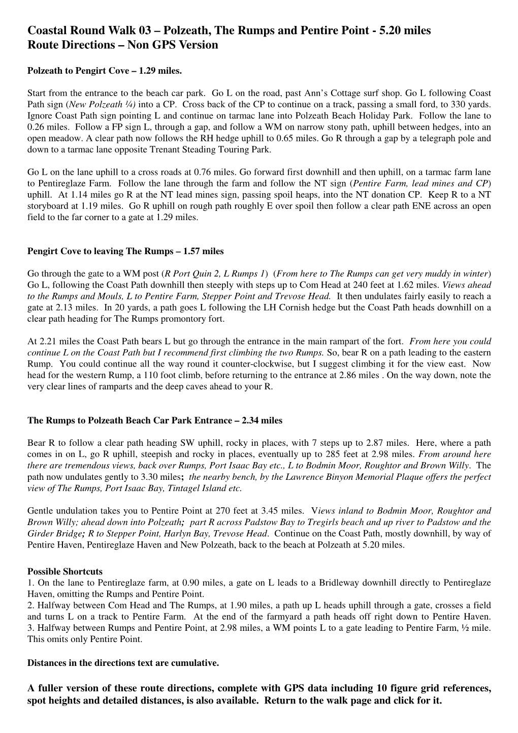 Coast Path Round Walk, 03 Directions Non GPS.Pub