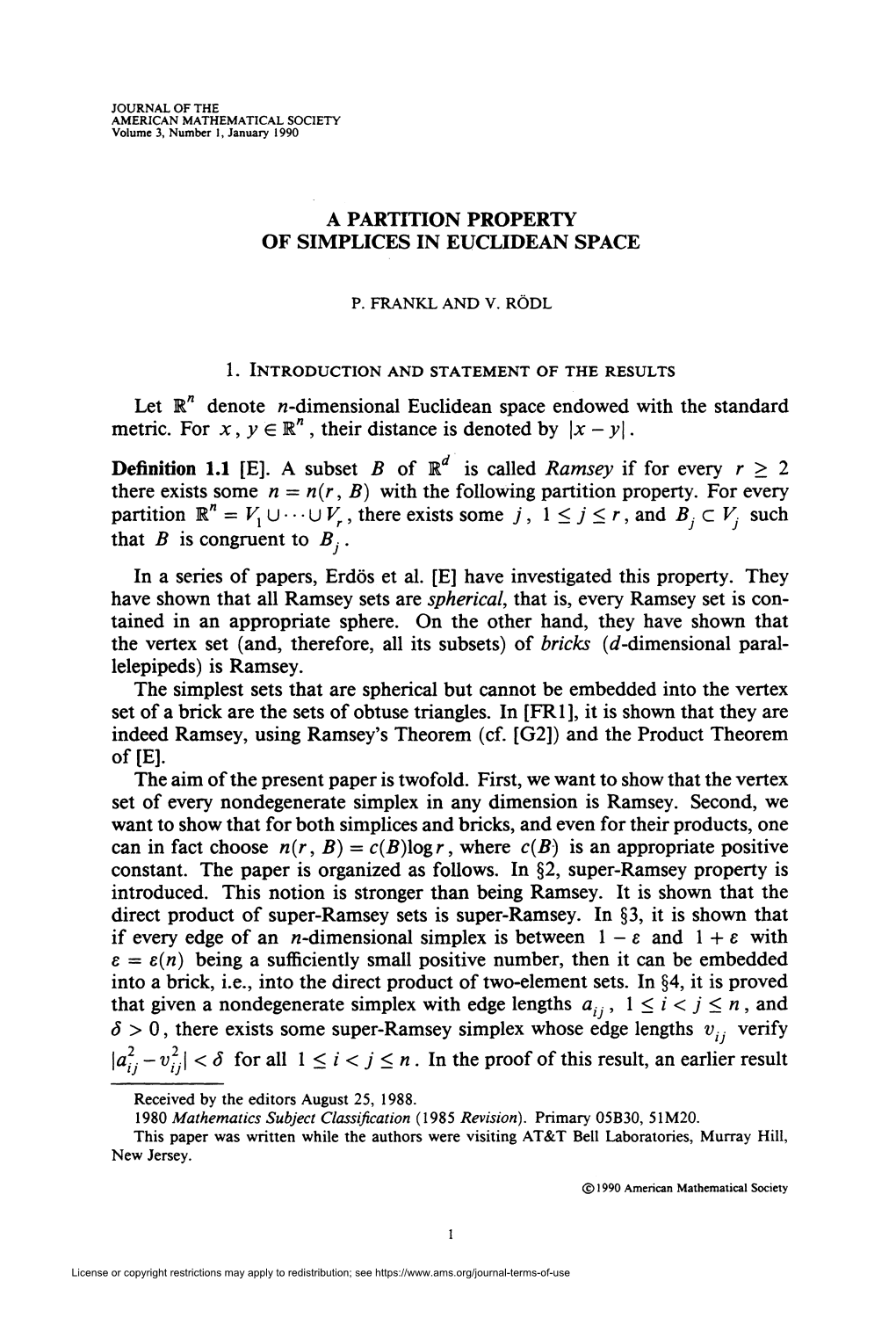 A Partition Property of Simplices in Euclidean Space