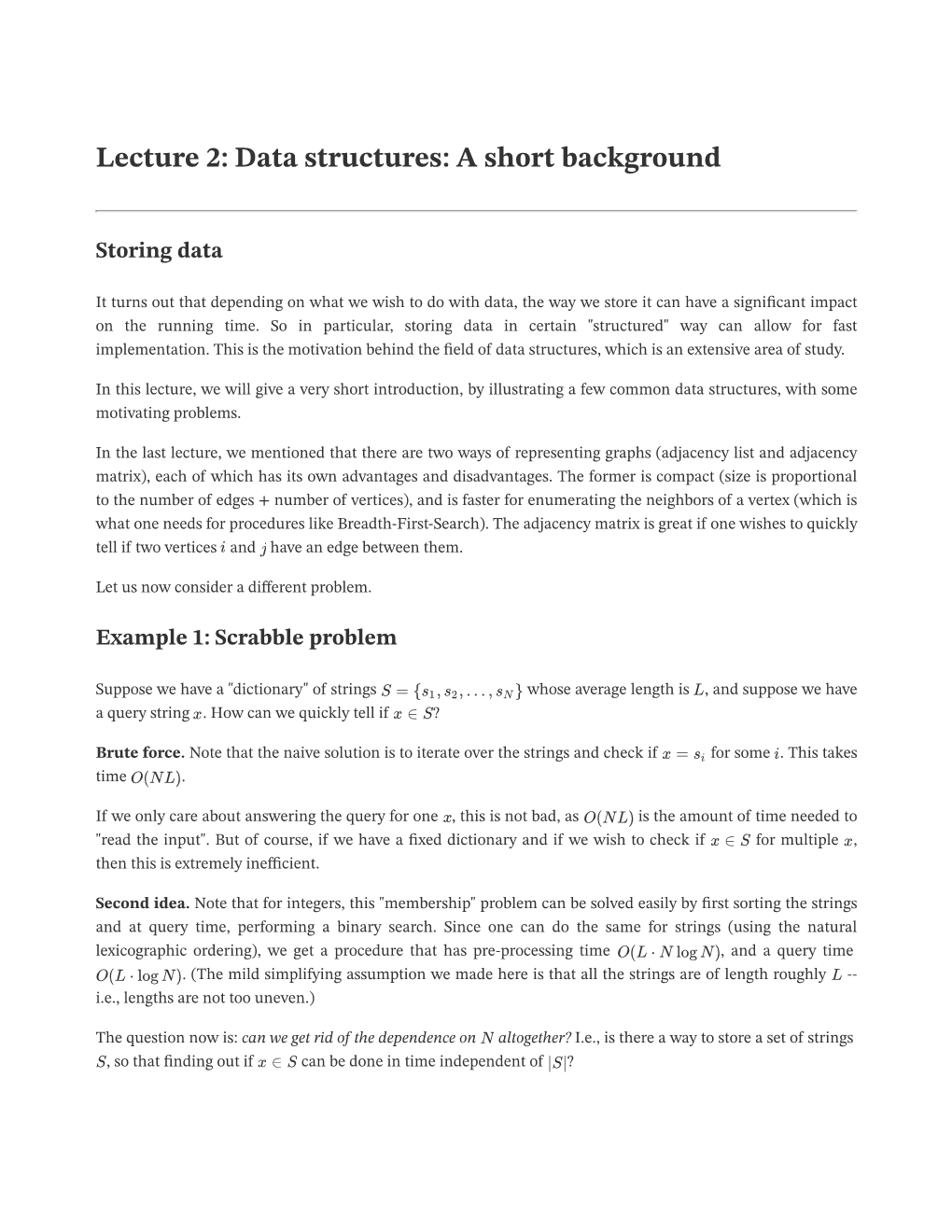 Lecture 2: Data Structures: a Short Background