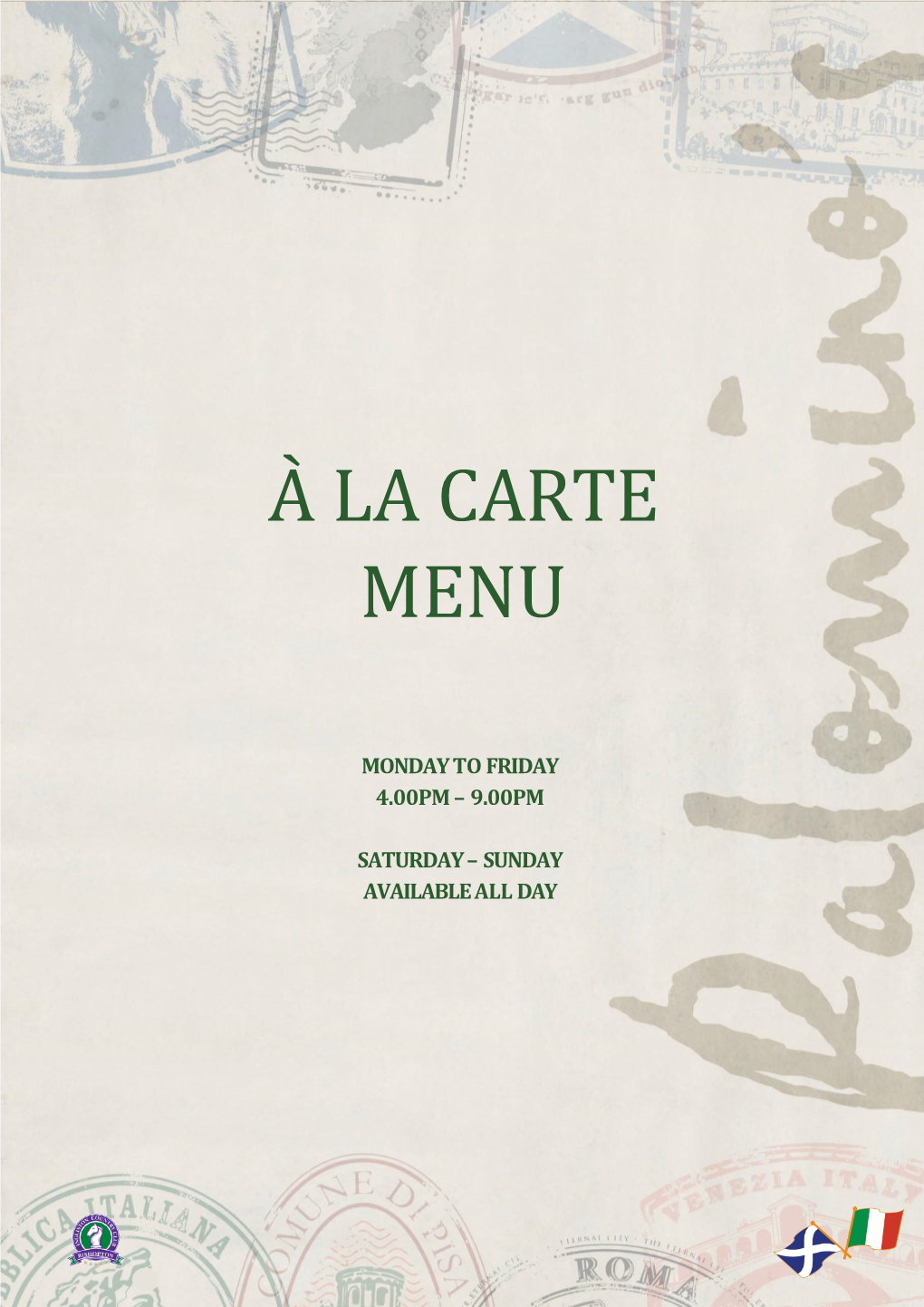 À La Carte Menu